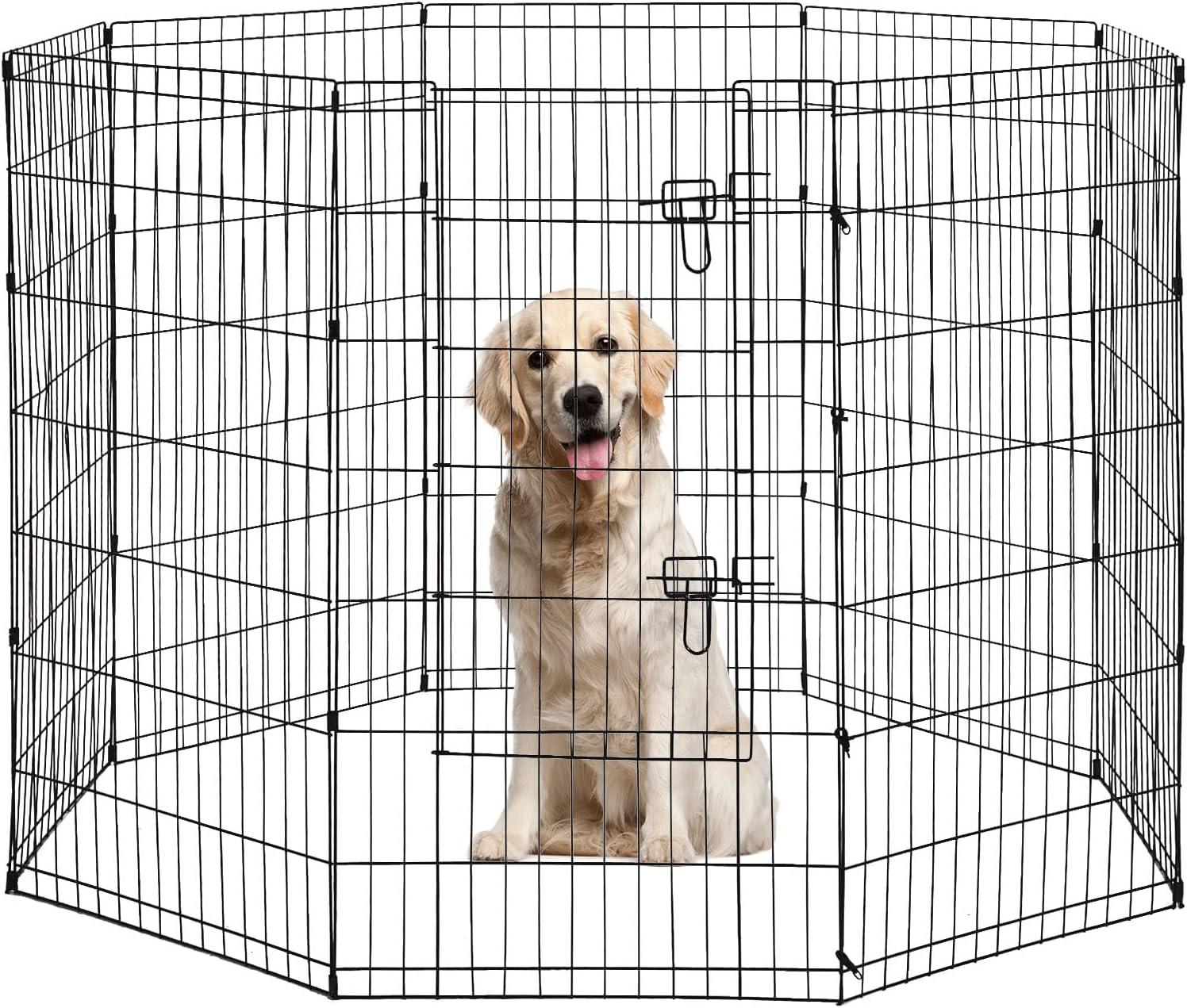 Black Metal 42-Inch 8-Panel Dog Playpen Crate Fence