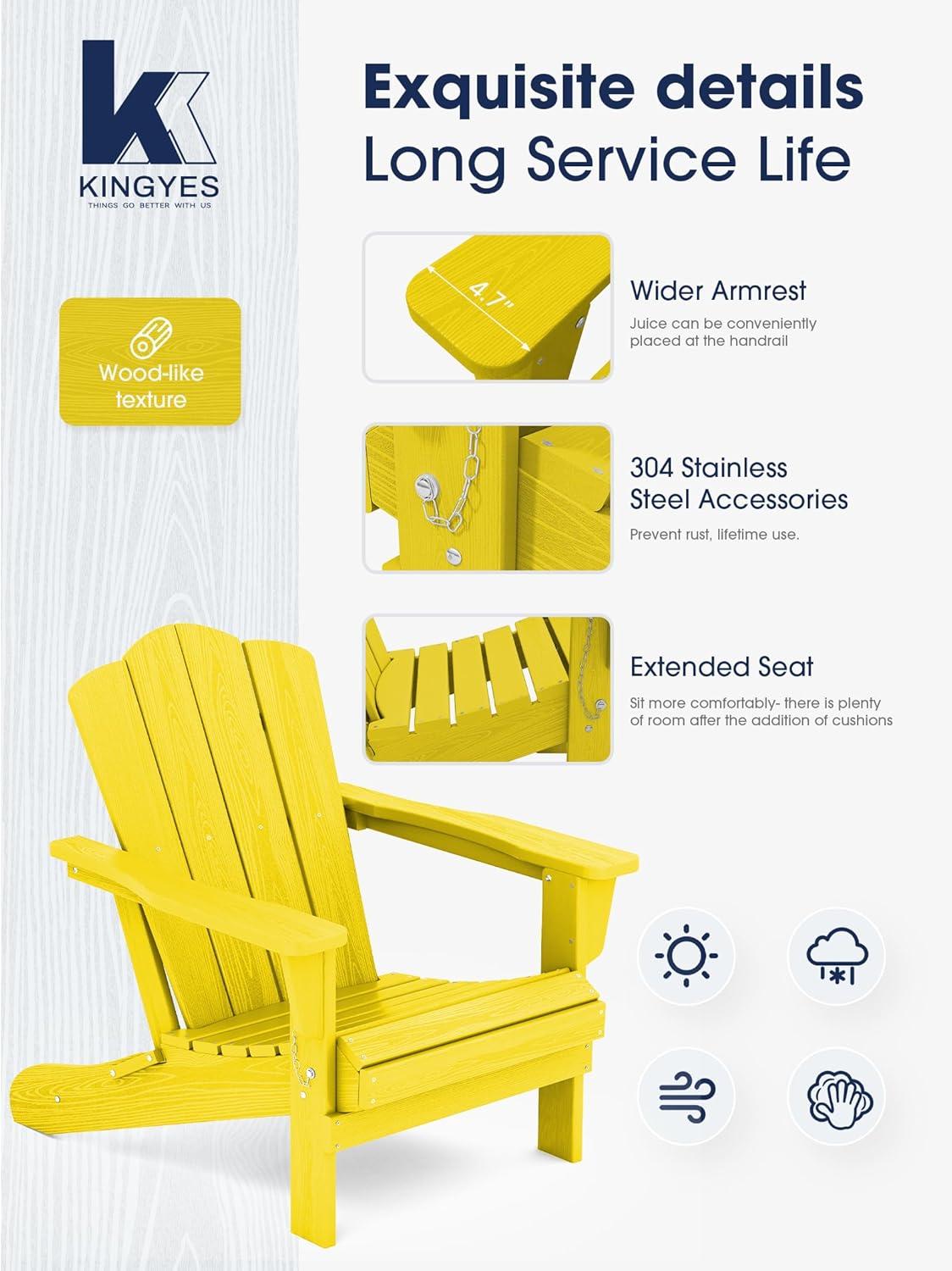 Yellow HDPE Folding Adirondack Chair Set of 2