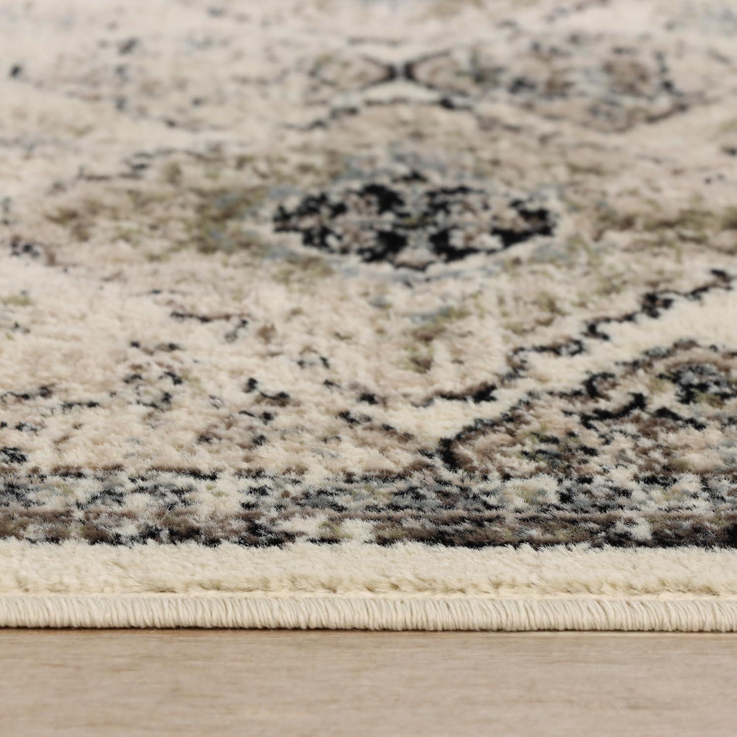 Superior Mayfair Distressed Damask Indoor Area Rug, 5' x 8', Ivory