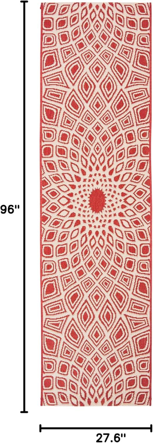 SAFAVIEH Courtyard Thane Abstract Indoor/Outdoor Runner Rug, Red/Beige, 2'3" x 8'