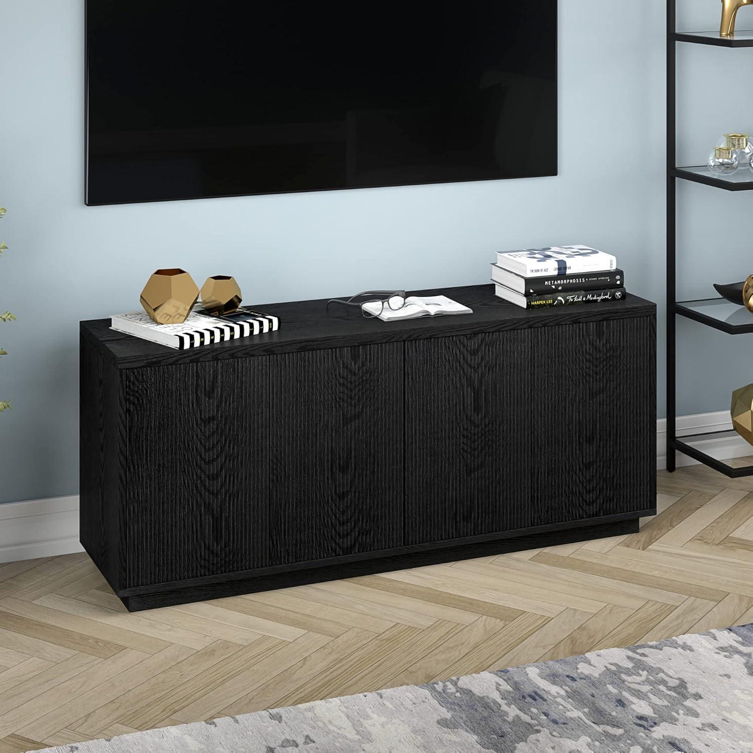 Evelyn&Zoe Hanson Rectangular TV Stand for TV's up to 65", Black Grain