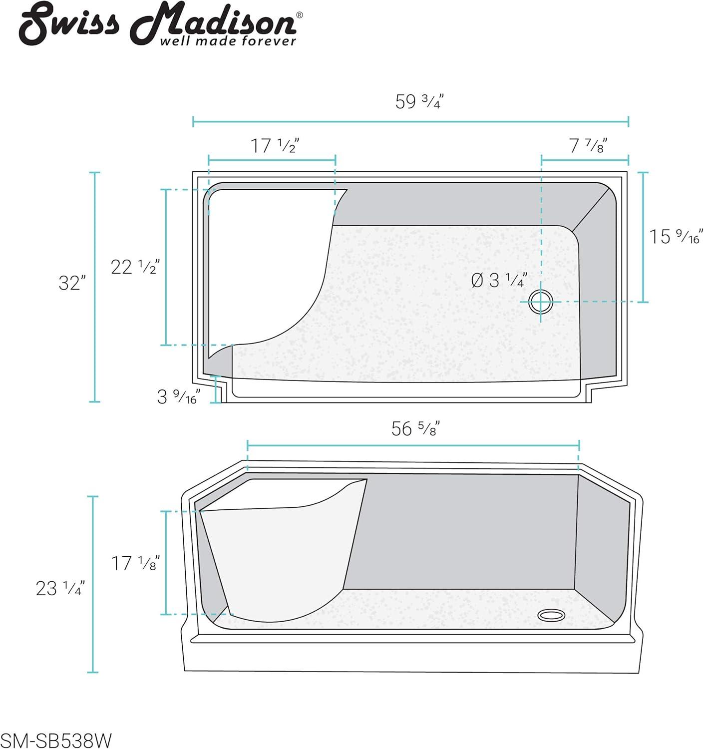 Aquatique 60" x 32" Single Threshold Shower Base