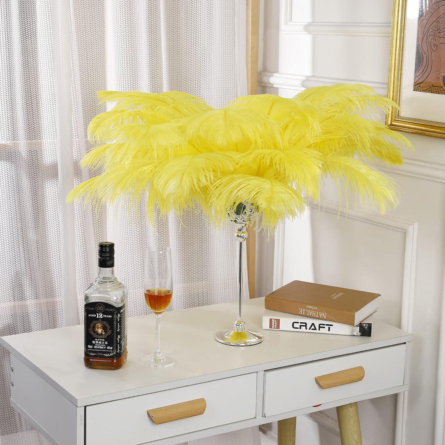 Larryhot Yellow Big Ostrich Feathers - 10pcs 16-18 inch for Vase,Wedding Centerpieces and Carnival Party(Yellow)