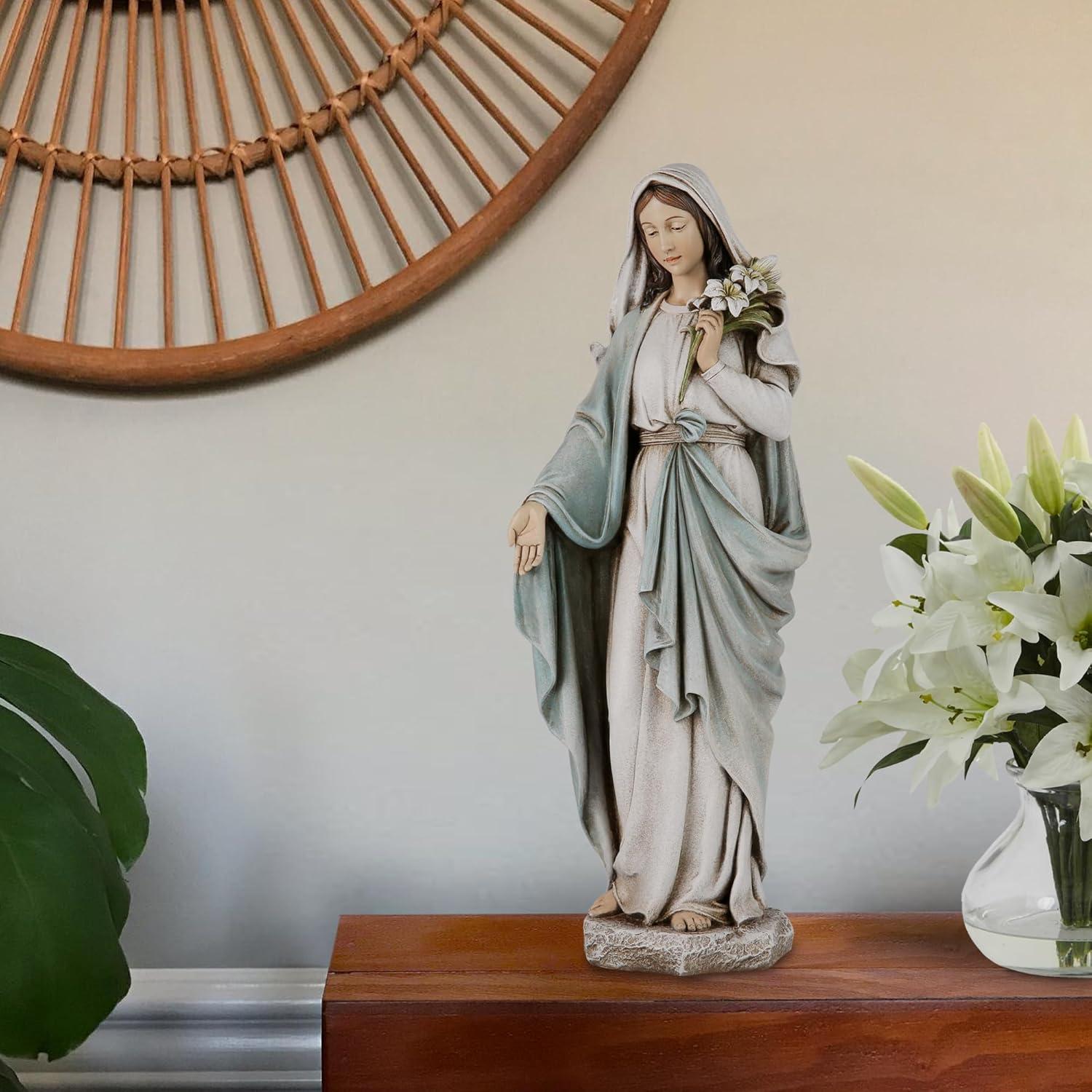 Darby Home Co Blessed Mother Mary Statue - 14 Inch Madonna Virgin Mary Statue Elegant Home Decor, Hand Painted Saint Mary Outdoor Garden Statue For Home Yard Patio Lawn Hallway Decor