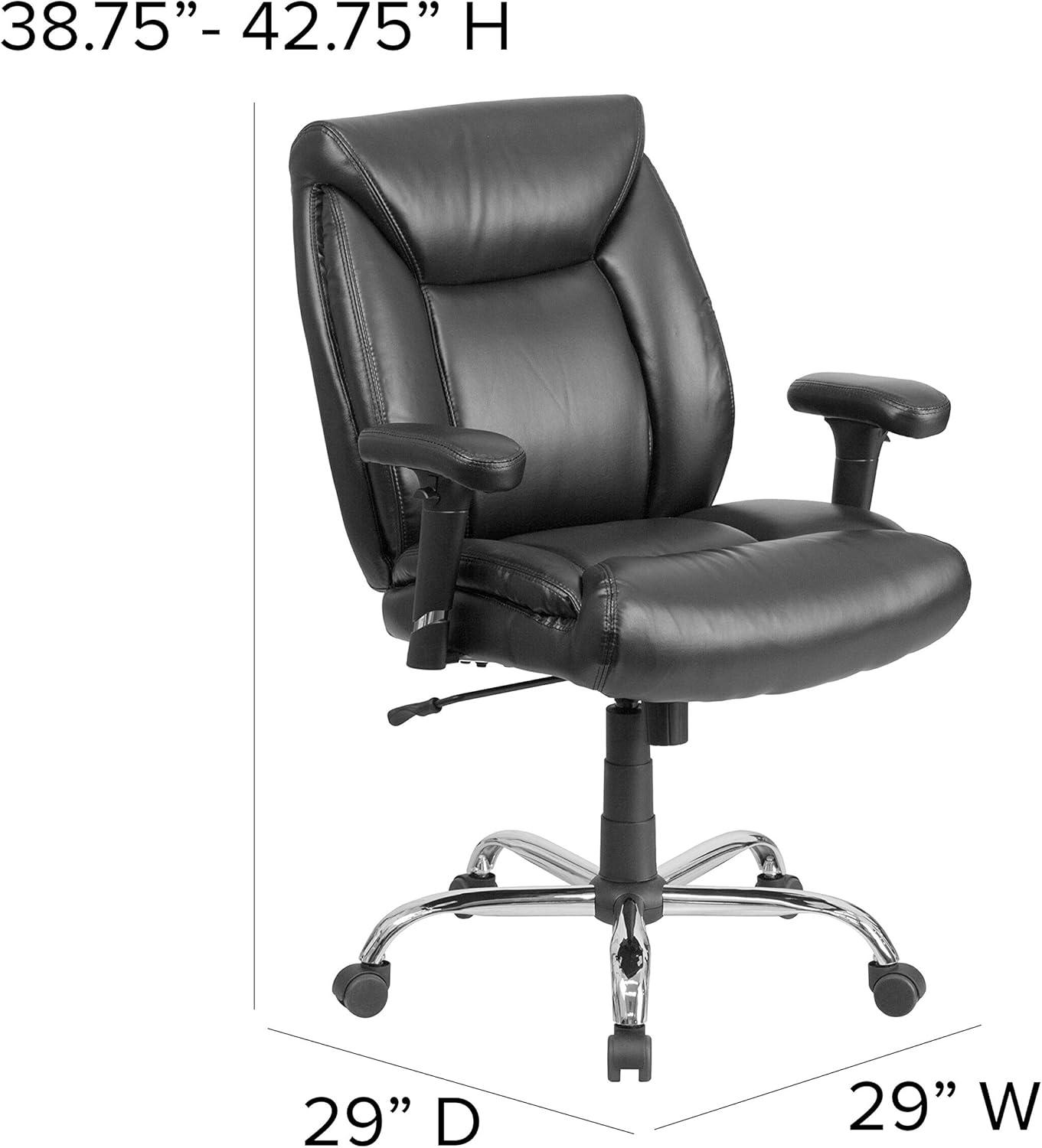 Flash Furniture HERCULES Series Big & Tall 400 lb. Rated Black LeatherSoft Deep Tufted Ergonomic Task Office Chair with Adjustable Arms