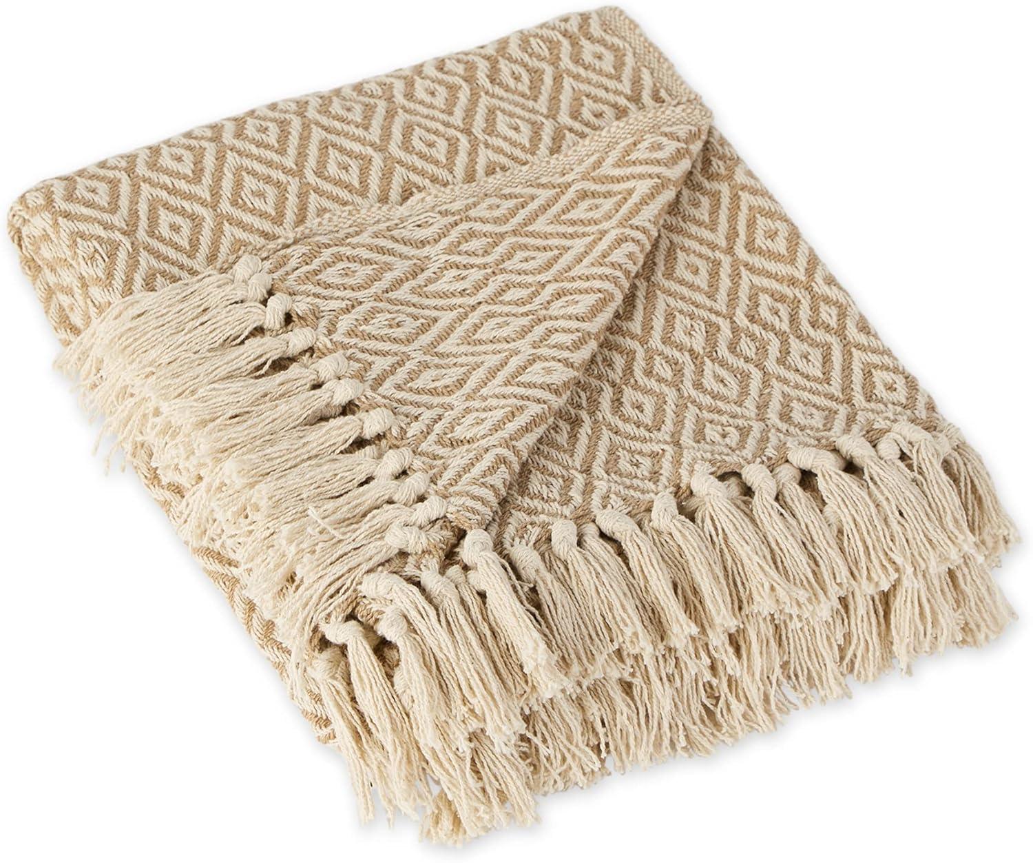 Cozy Cotton Sherpa Double Diamond 50"x60" Throw Blanket - Stone