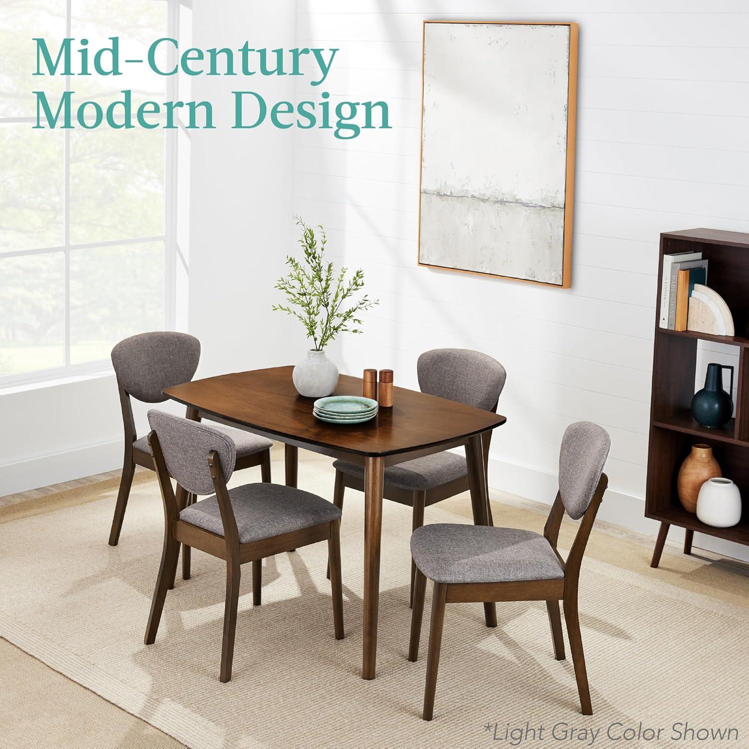 5-Piece Charcoal Walnut Mid-Century Modern Dining Set with Padded Chairs