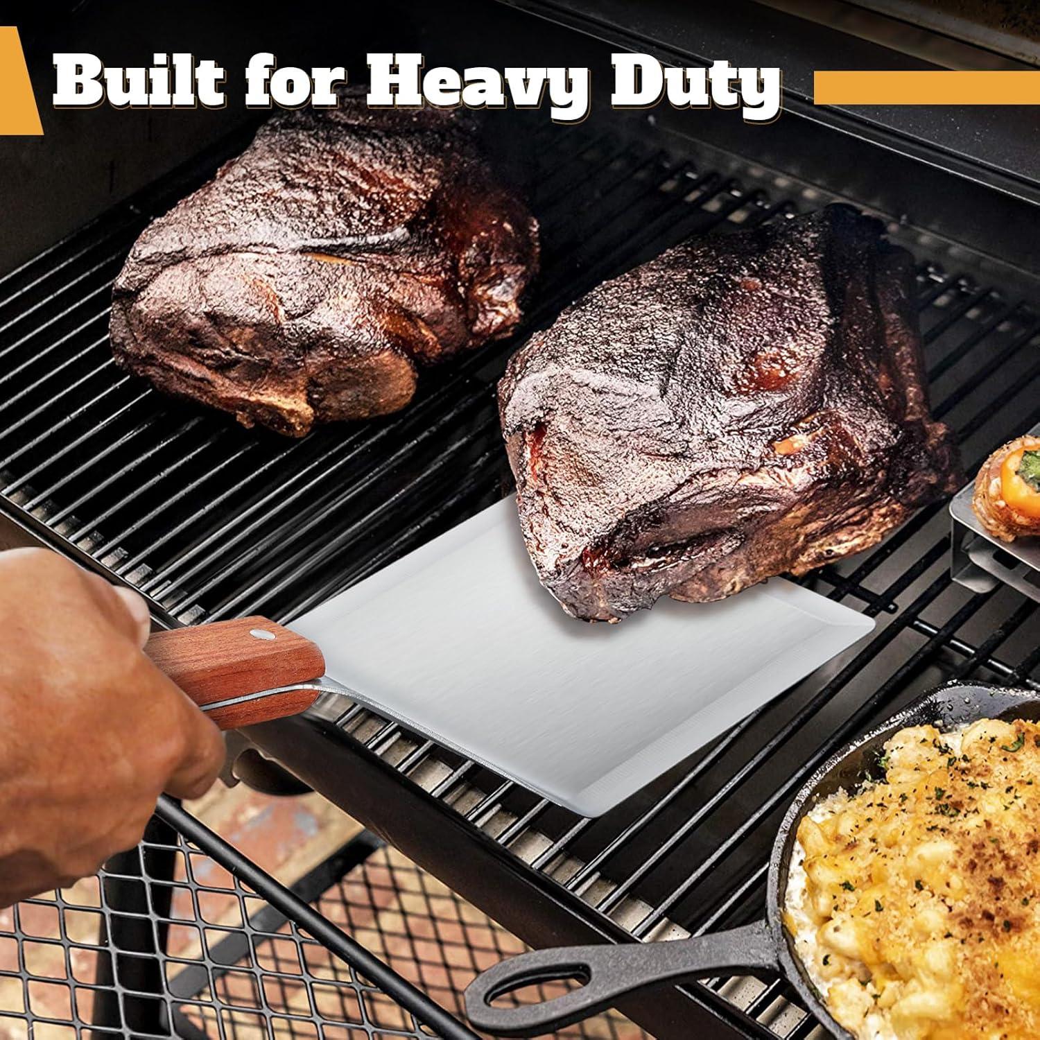 PURPLEBIRD Grill Utensils Set with Brush - 5pcs Grilling Tools Set with Bag Apron, Heavy Duty BBQ Tool Sets with Long Wood Handle, Stainless Grilling Accessories for Outdoor Grill