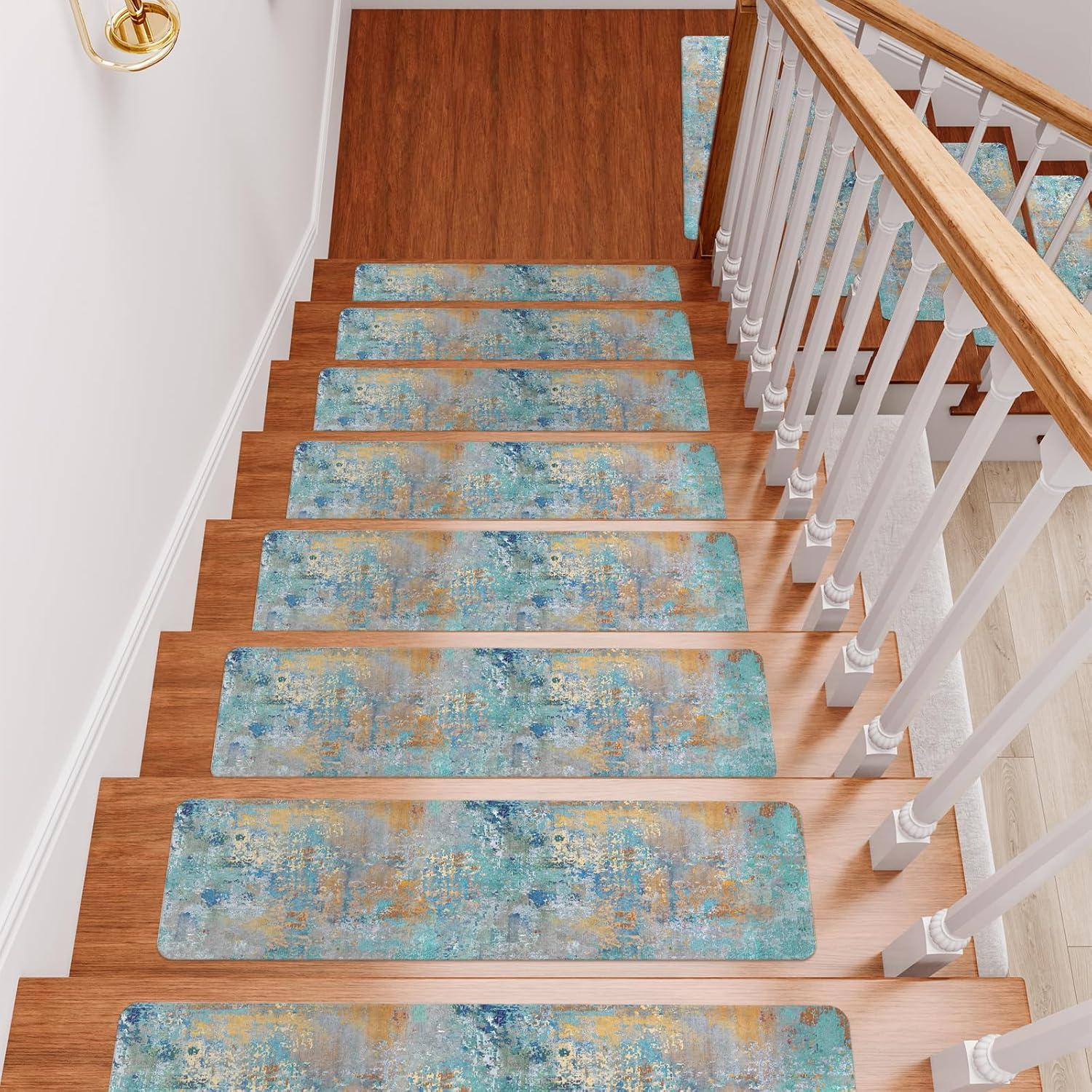 Stair Treads Non Slip for Wooden Steps, 15PCS 8"x30" Rosy Rubber Backing Stair Runner Mats