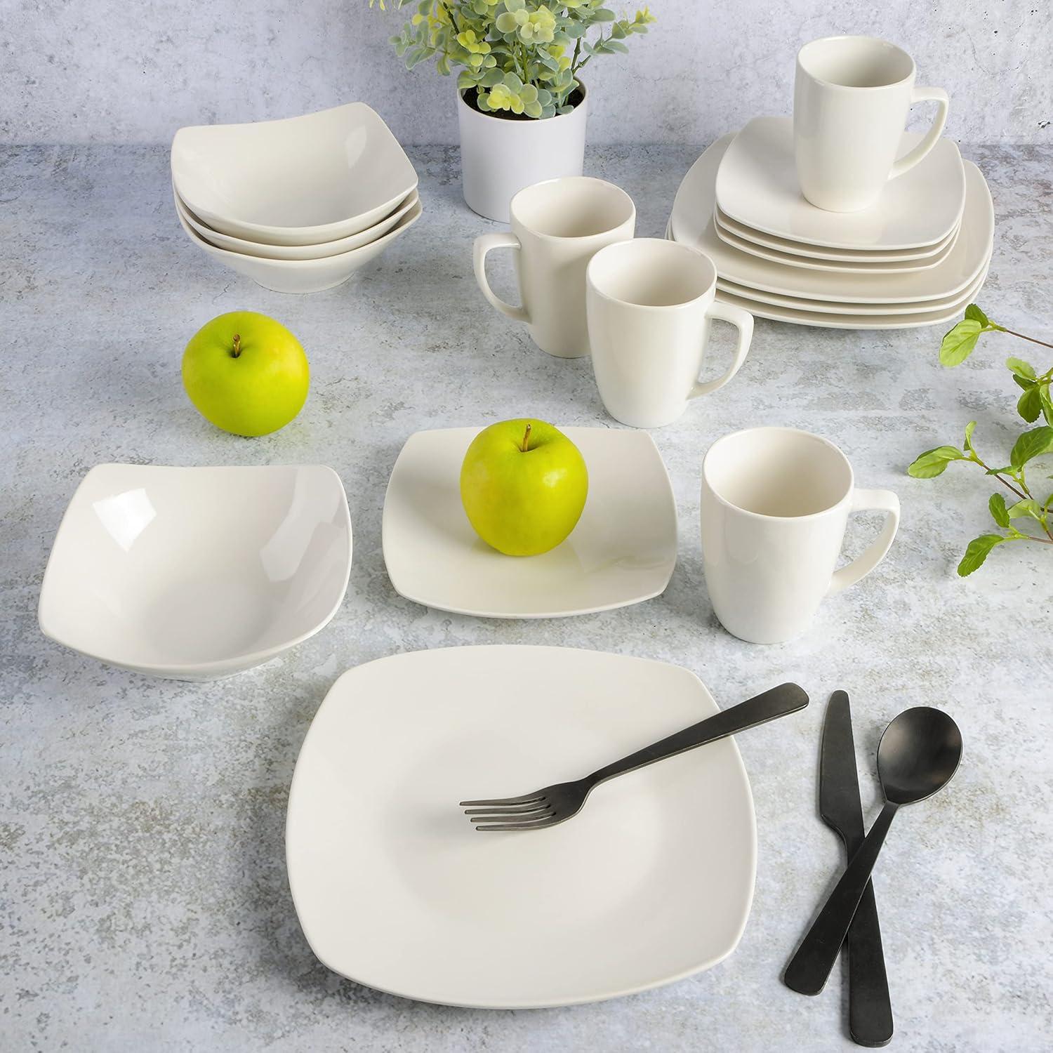 White Porcelain Square Dinnerware Set for 6