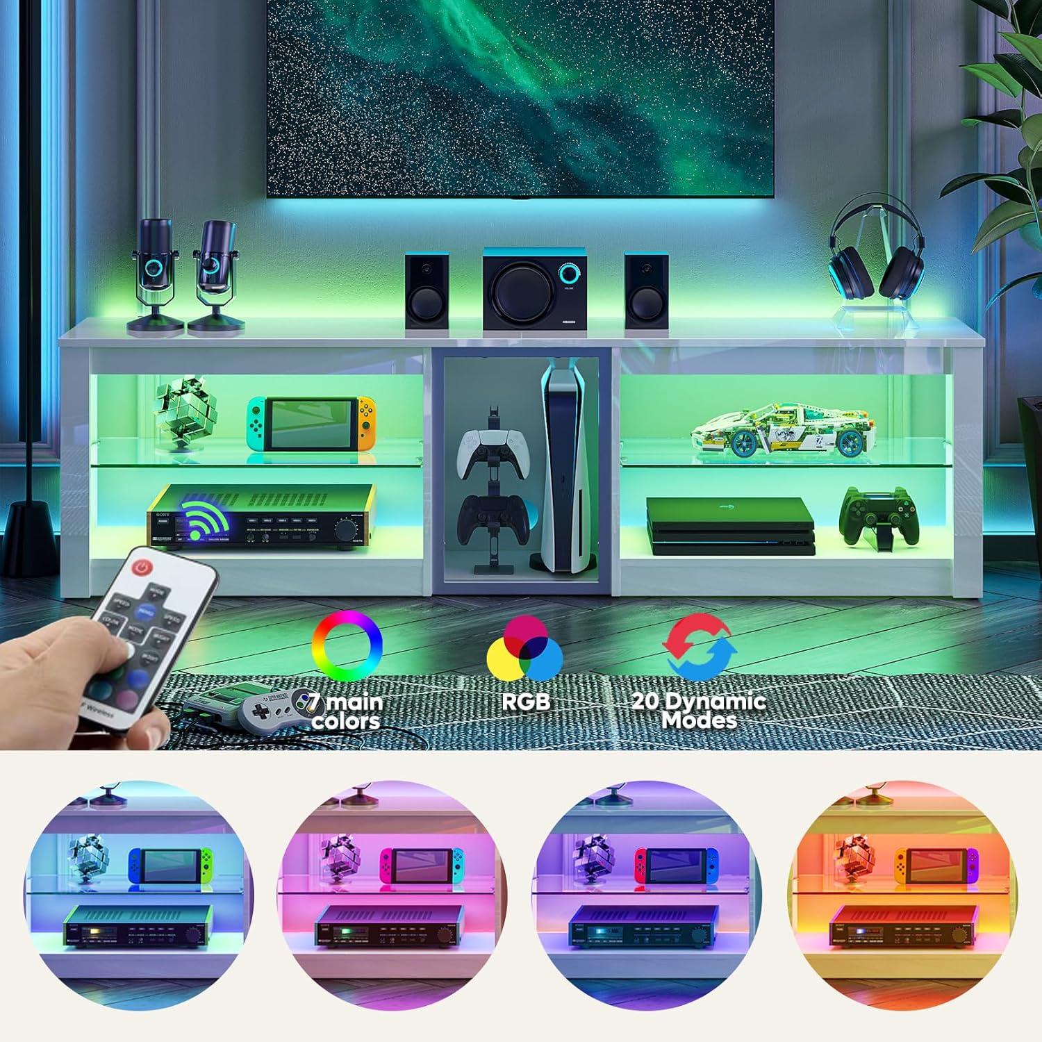 Bestier TV Stand for TVs up to 70" with LED Light, Entertainment Center for PS5 with Shelves, Black Marble