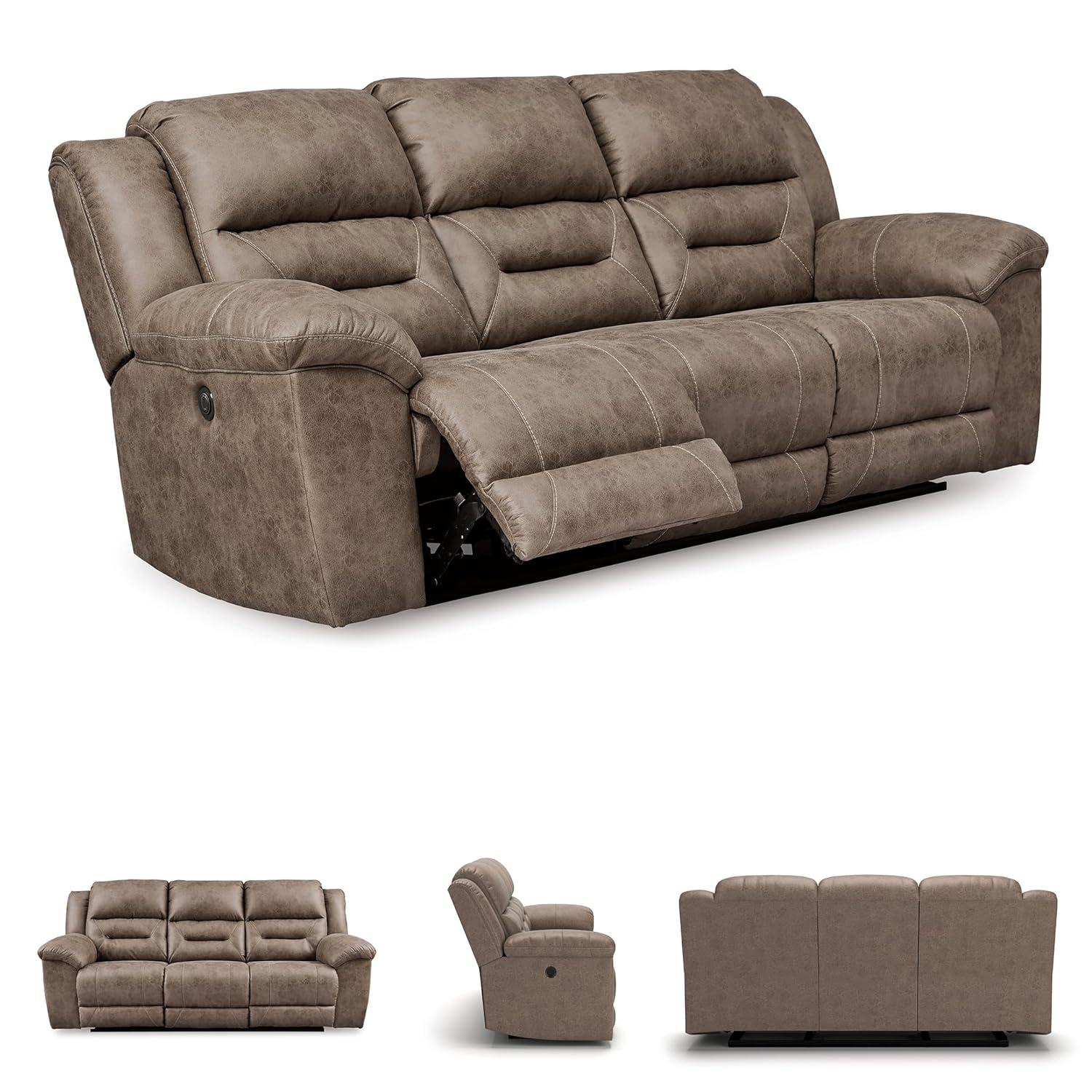 Signature Design by Ashley Stoneland Power Reclining Sofa in Chocolate