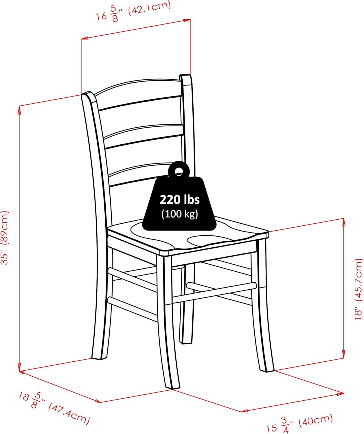 Set of 2 Ladder Back Chair Antique Walnut - Winsome: Hardwood, Non-Unupholstered, Kitchen Seating