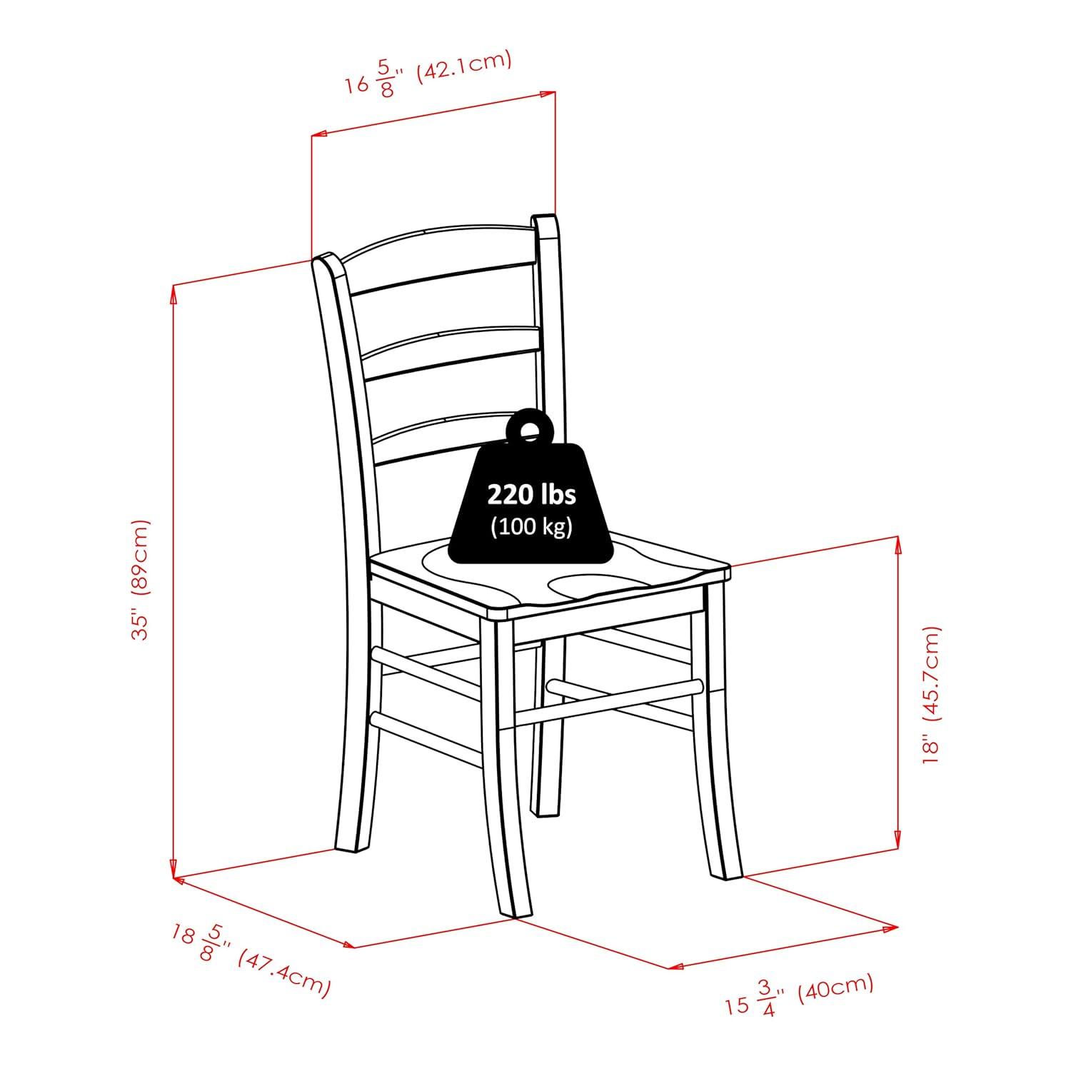 Set of 2 Ladder Back Chair Antique Walnut - Winsome: Hardwood, Non-Unupholstered, Kitchen Seating