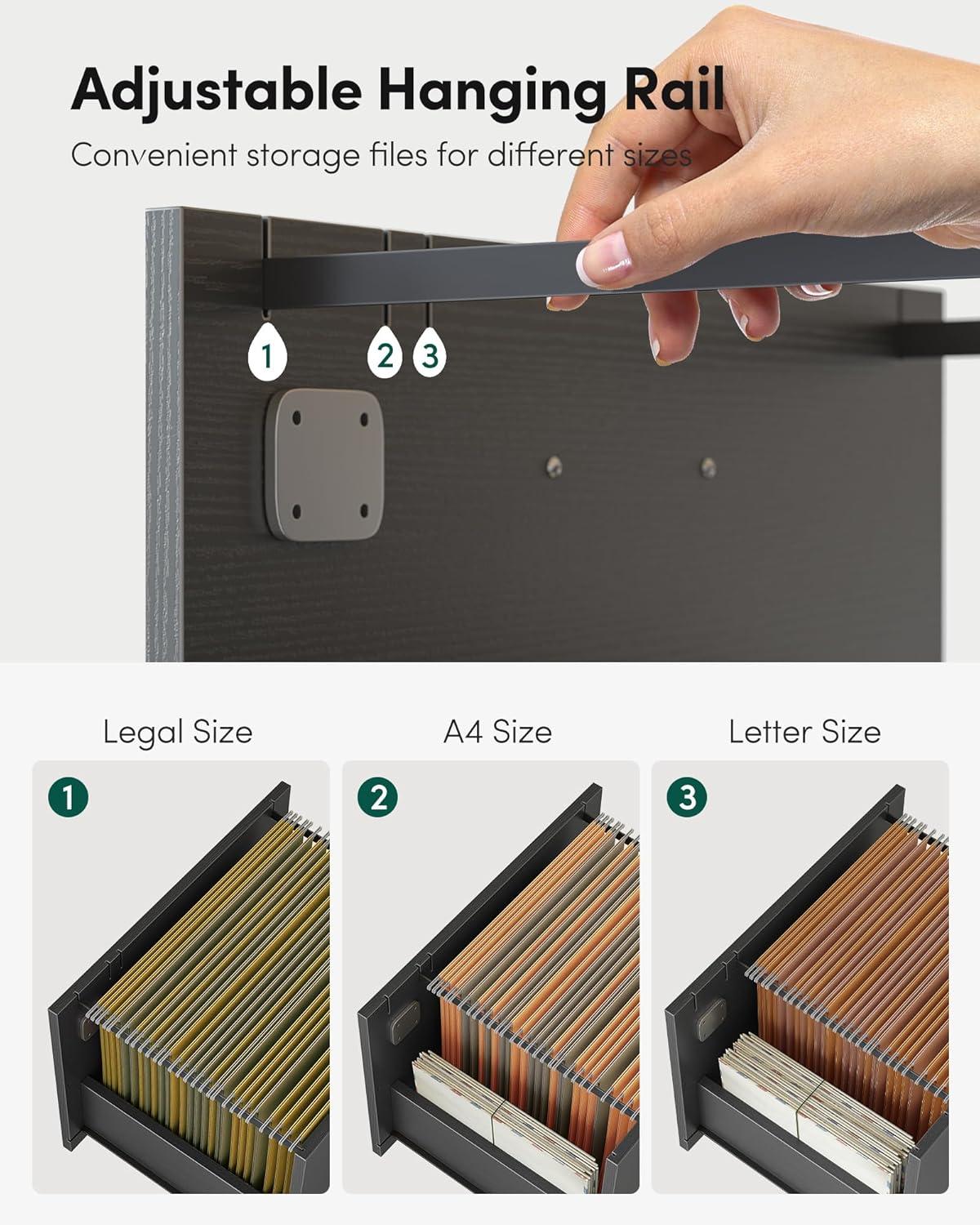 3-Drawer Mobile File Cabinet, Lateral Filing Cabinet with Lock, Printer Stand with Open Storage Shelves for Home Office, Filing Cabinets for Home Office, Black