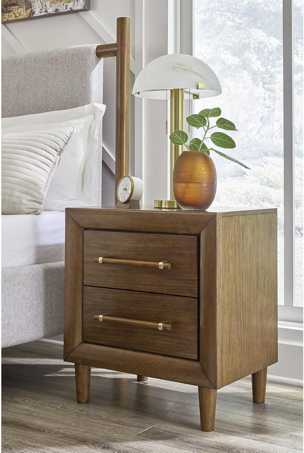 Brown Wood 2-Drawer Nightstand with USB Charging Ports