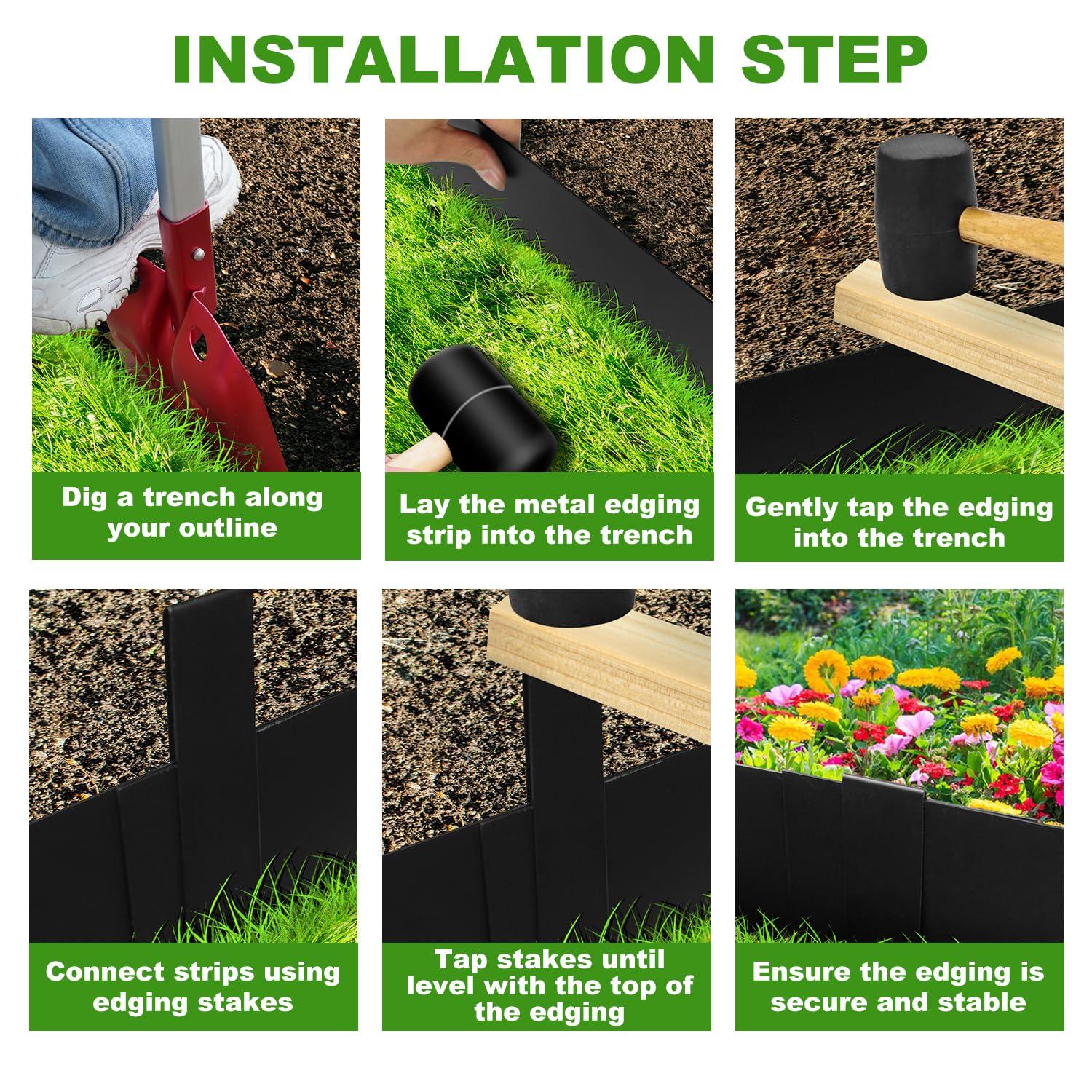 Hugeleaf Metal Landscape Edging, 40” L x 6.5” H Metal Edging for Landscaping with 7Pcs Stakes, Metal Garden Edging Pack of 6 (20 Feet Total Length)