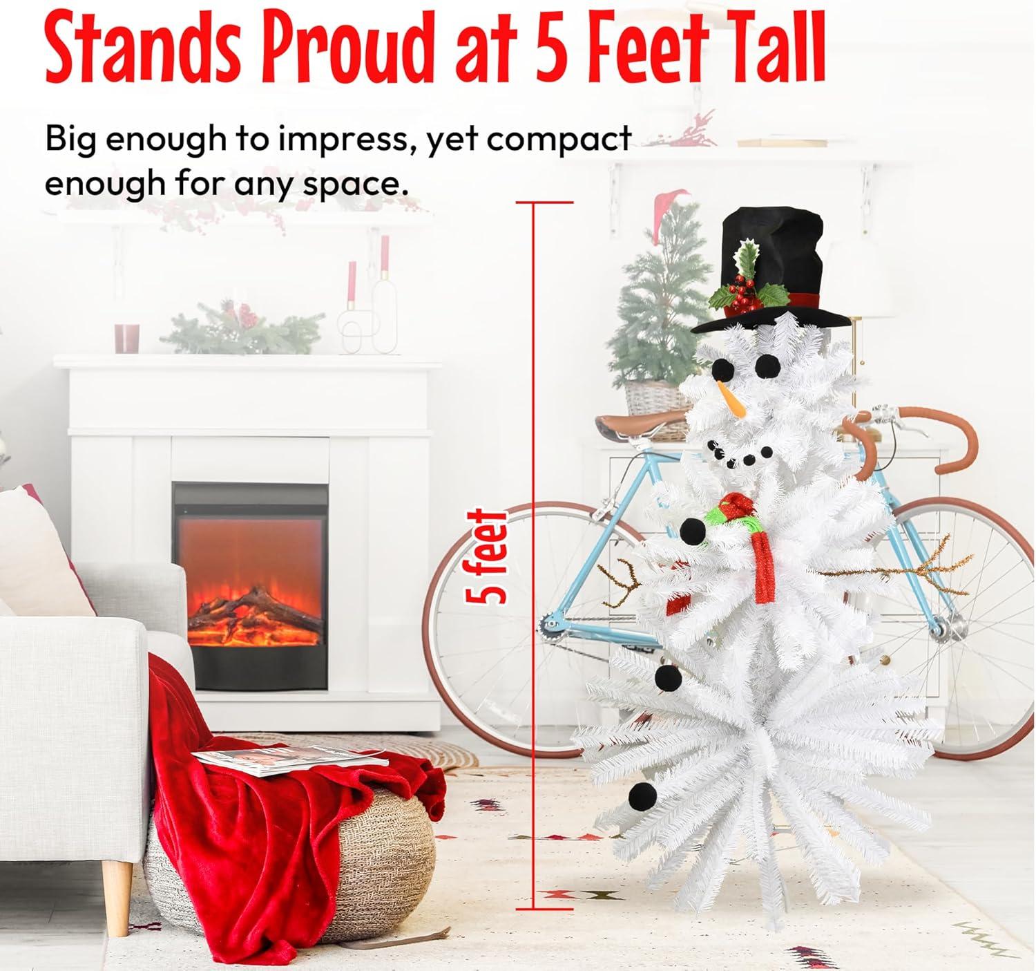 5 Ft White PVC Snowman Christmas Tree with Accessories