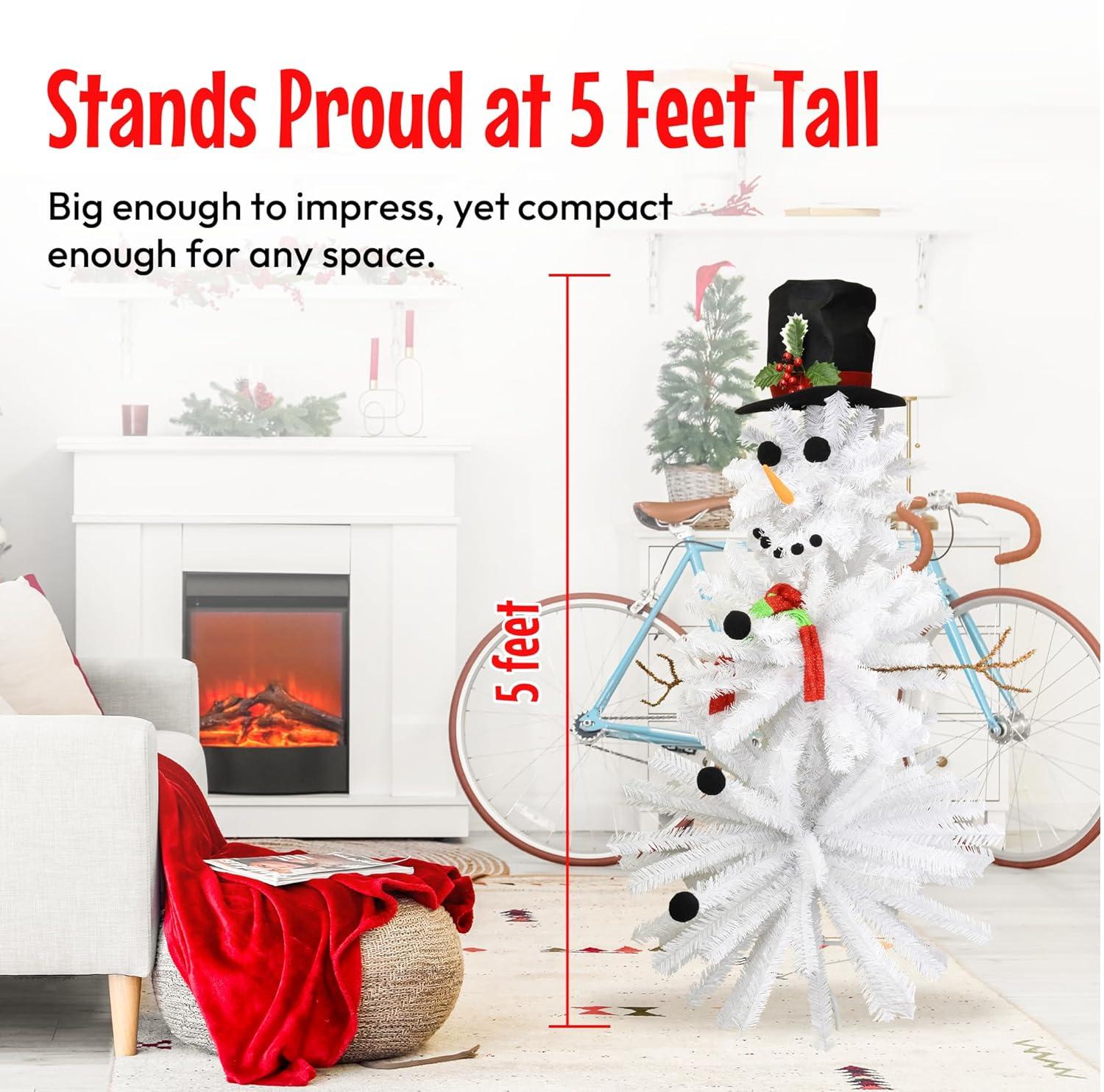 5 Ft White PVC Snowman Christmas Tree with Accessories