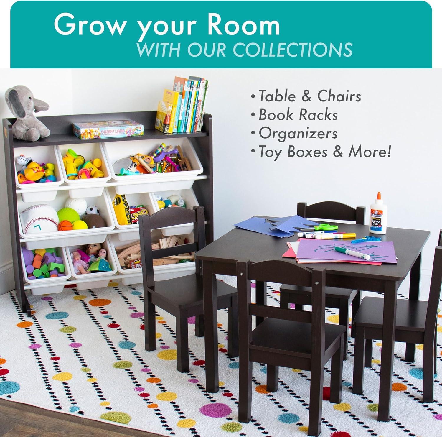 Humble Crew Espresso Toy Storage Organizer with Shelf and 9 Plastic Storage Bins, Espresso/White