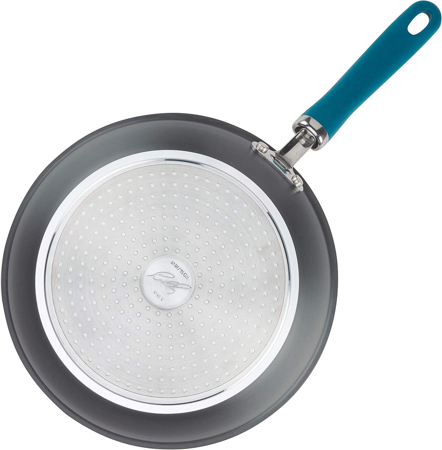 10.25" Gray Aluminum Nonstick Deep Fry Pan with Teal Handles