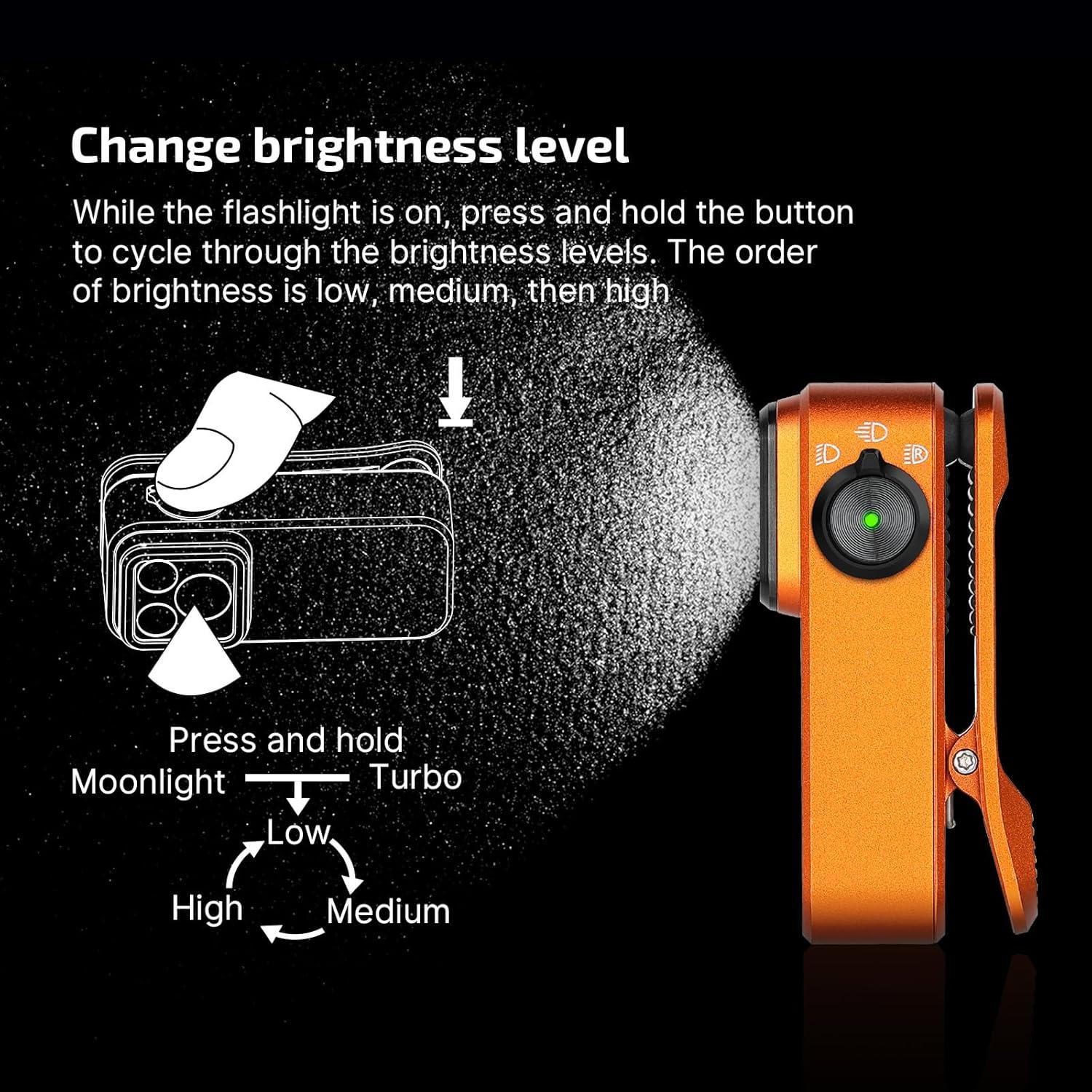 OLIGHT Oclip Pro EDC Flashlight Clip-on Light, Rechargeable 500 Lumens with Three Lighting Solutions Type-C Charging, Magnetic Flash Lights for Signaling, Cycling, Outdoor or Indoor Use(Orange)