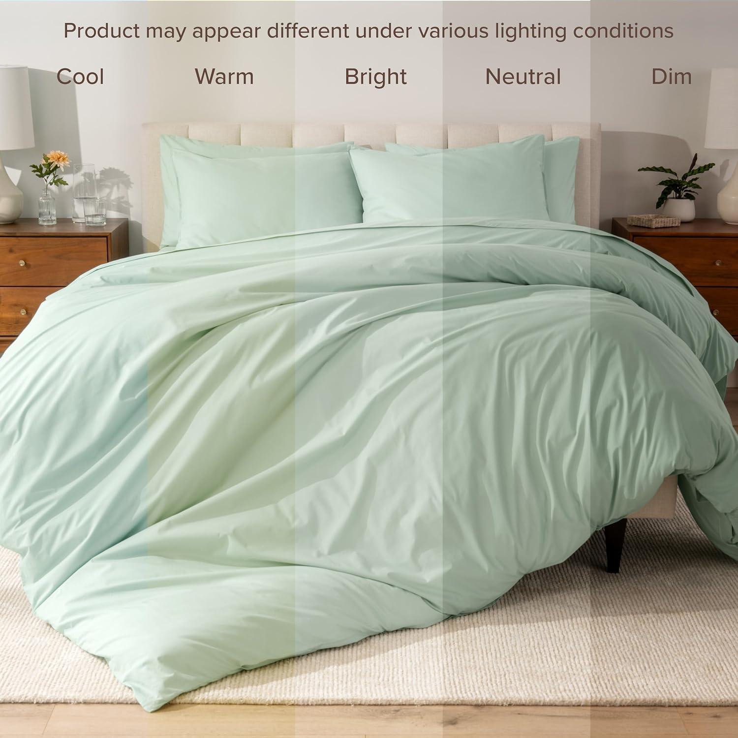 100% Organic Cotton Percale Full/Queen Duvet Cover and Sham Set Willow by Bare Home