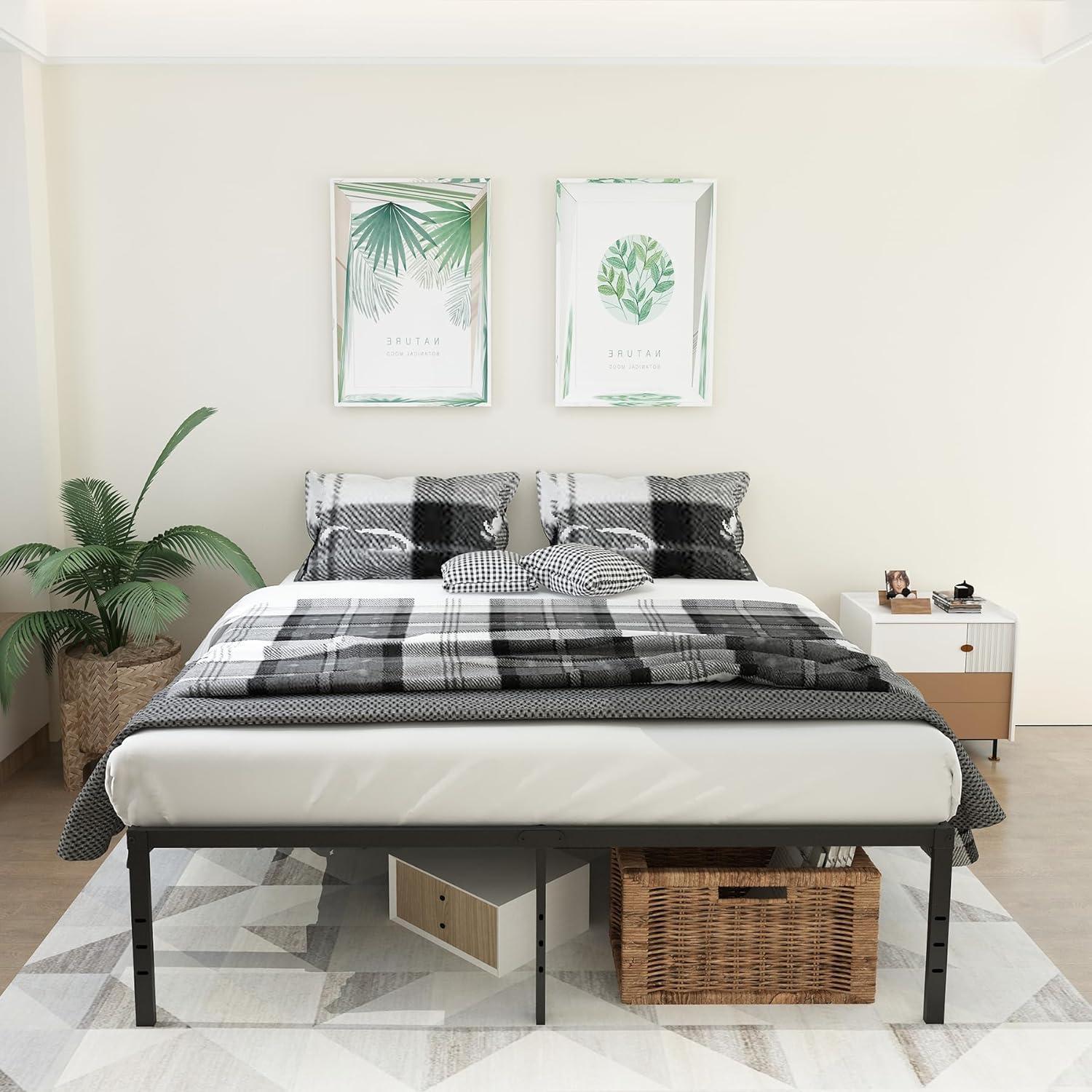 Bed Frame, 14 Inch Heavy Duty Metal Platform Bed Frame With Steel Slat Support