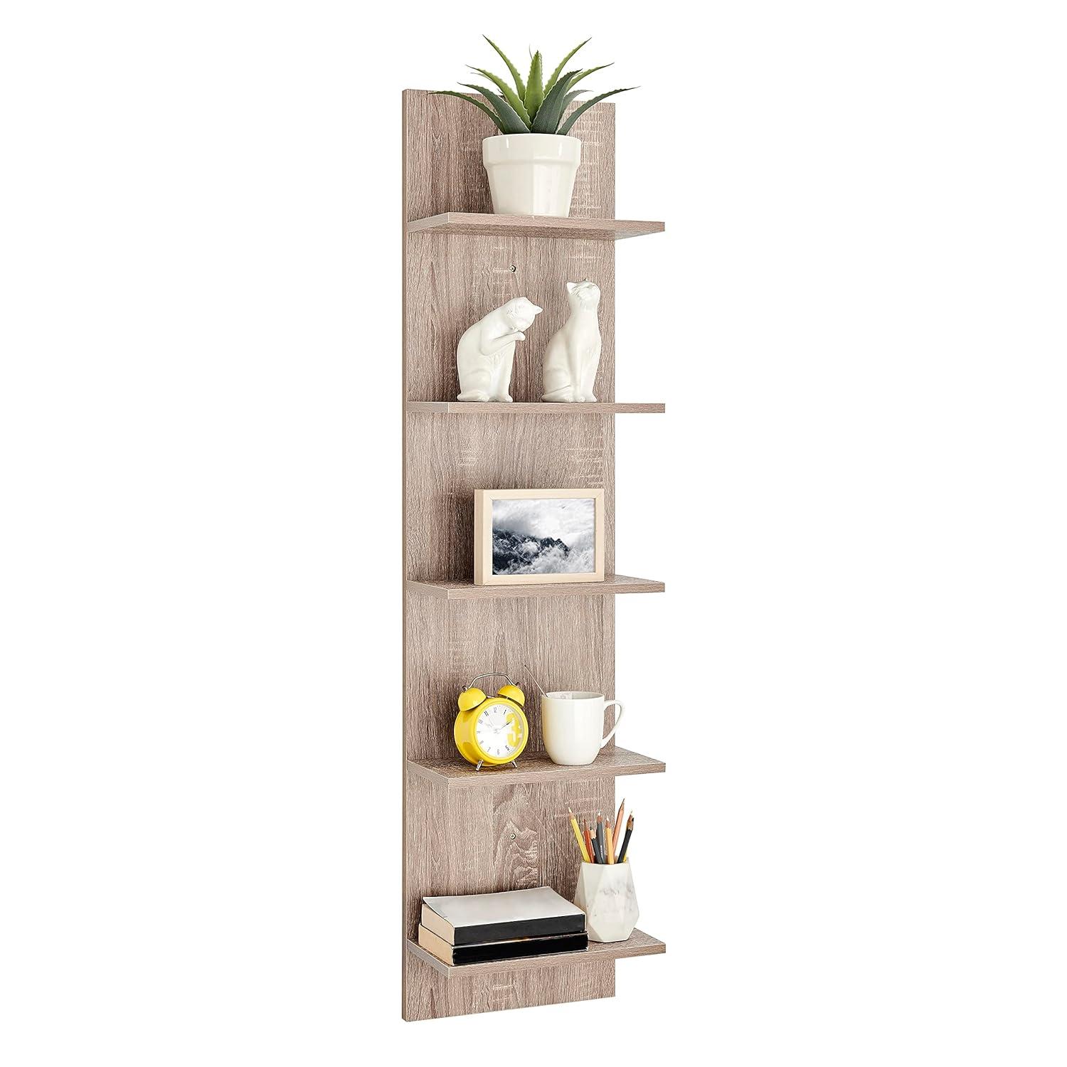 Danya B. 47" x 11.7" Wide Vertical Column Wall Shelf Weathered Oak: Mid-Century Laminated MDF, Iron Hardware