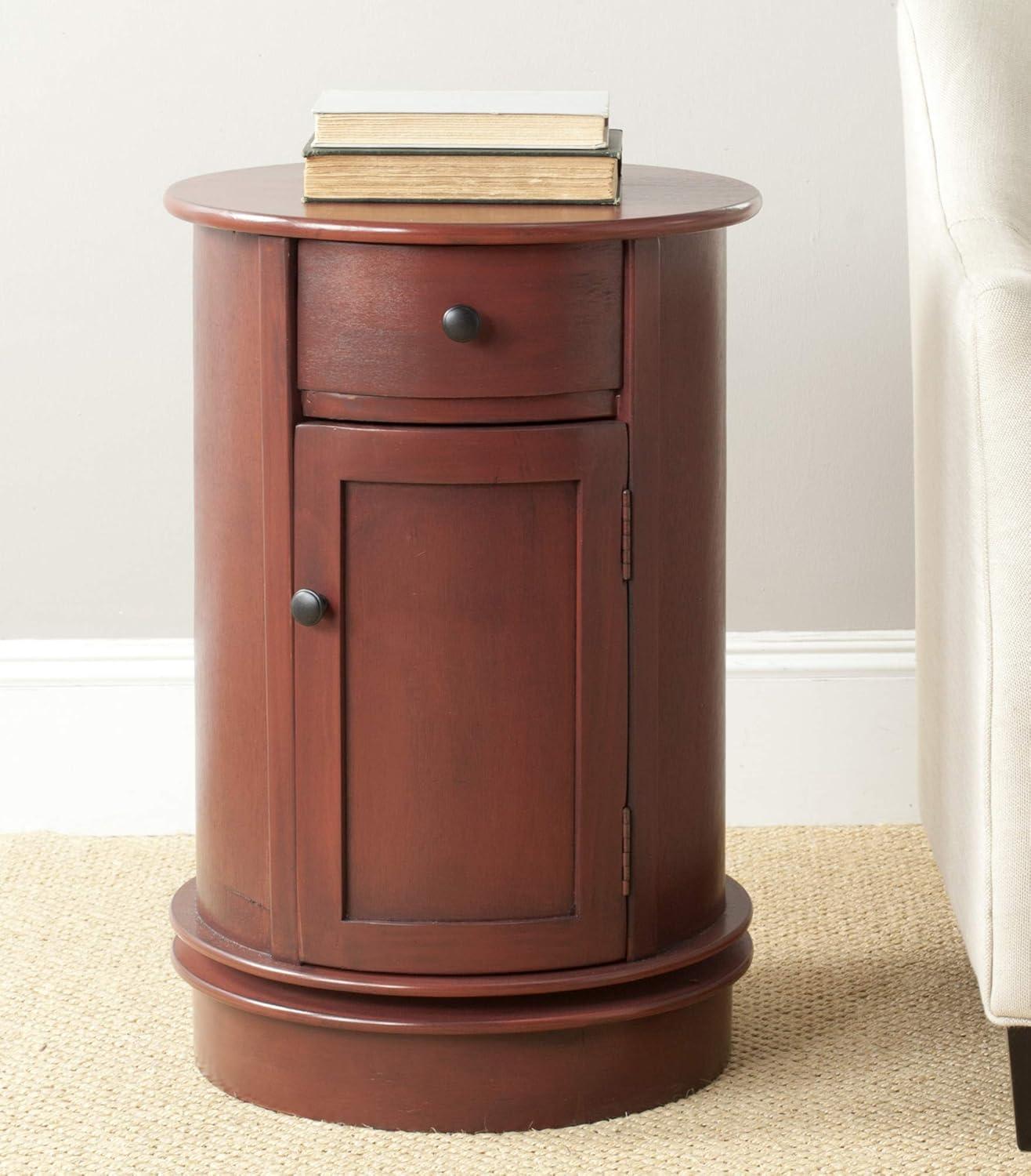 Dark Cherry Round Wood Swivel Storage End Table