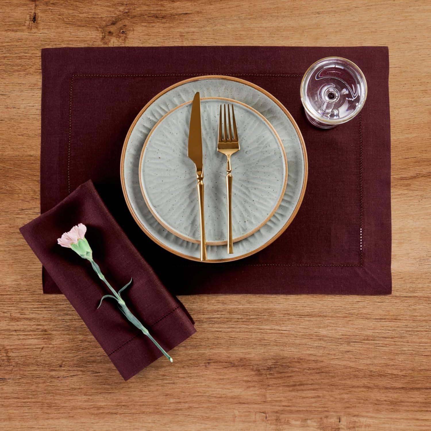 Solino Home 100% Pure Linen Hemstitch Placemats - Classic Hemstitch (Set of 4)
