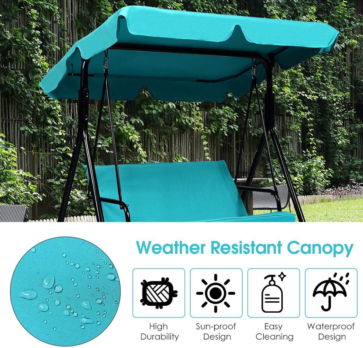 2-Person Turquoise Steel Patio Swing with Adjustable Canopy