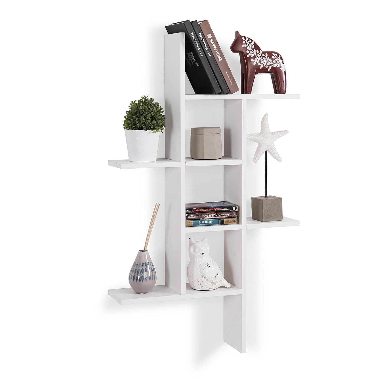 Danya B. 40" x 24" Cantilever Wall Shelf White: Modern Laminated MDF, 4-Tier Storage, Includes Mounting Hardware