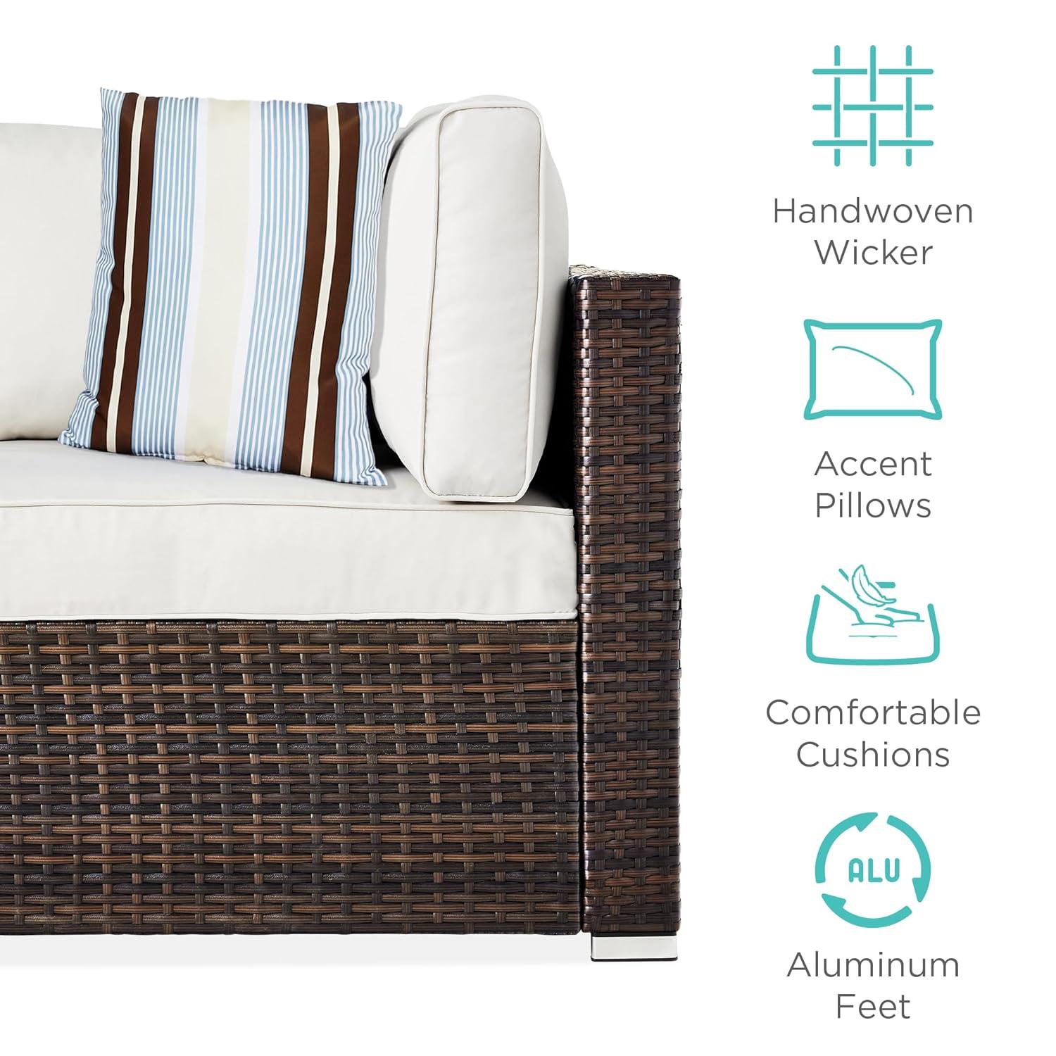 Best Choice Products 7-Piece Outdoor Modular Patio Conversation Furniture, Wicker Sectional Set - Brown/White Sand