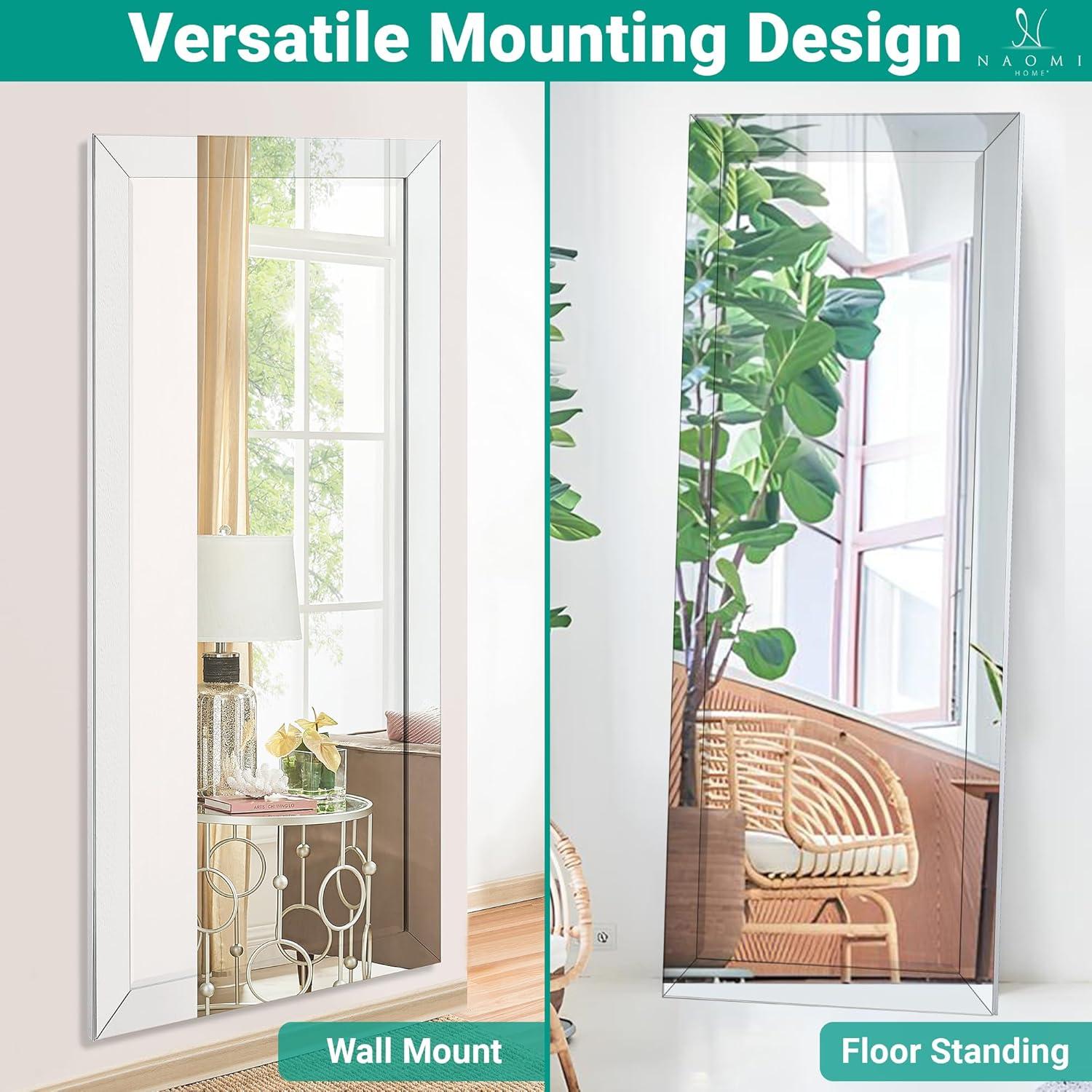 Mirrored Bevel Floor Mirror 70" x 30" by Naomi Home