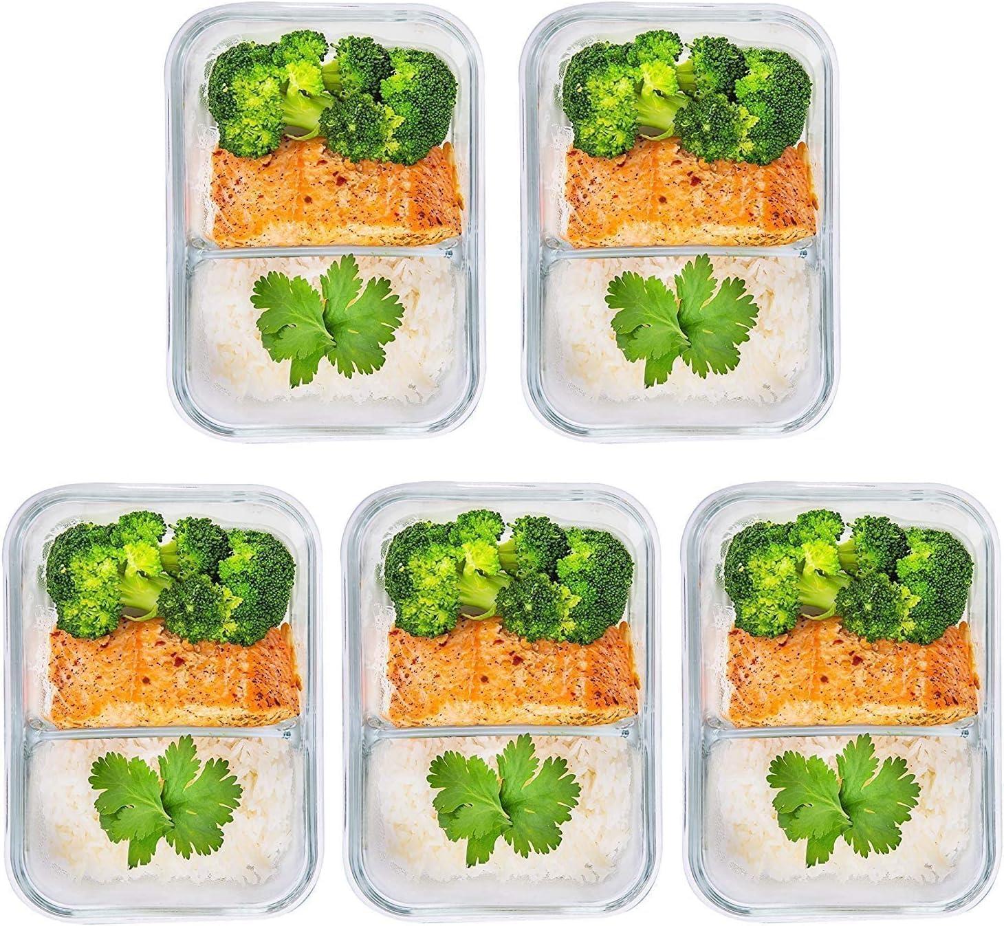 Prep Naturals - Glass Food Storage Containers - Meal Prep Container - 5 Packs, 2 Compartments, 30 Oz