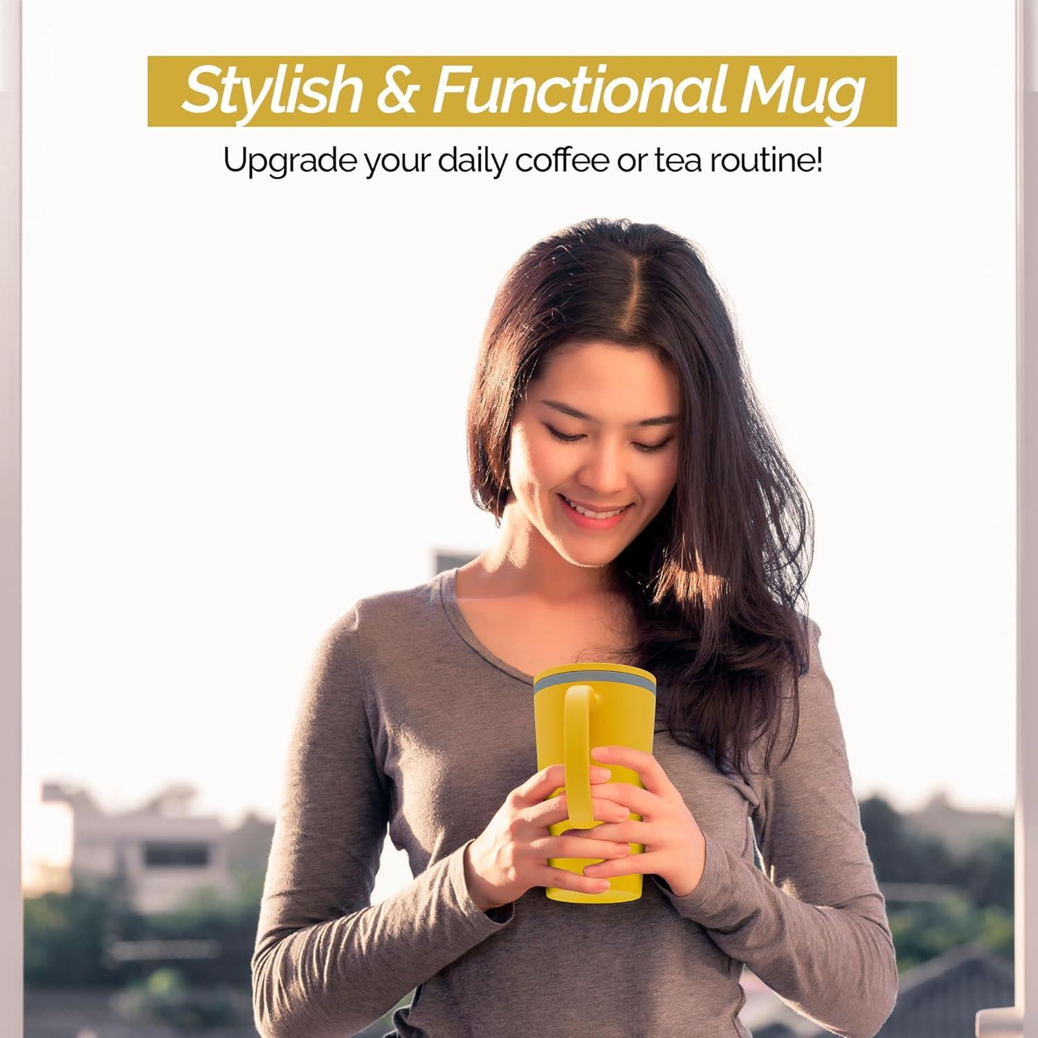 Copco Cone 16oz Insulated Travel Mug with Handle, Double Wall, Slide-Closure Lid, BPA-Free, Microwave & Dishwasher Safe, (Mustard)