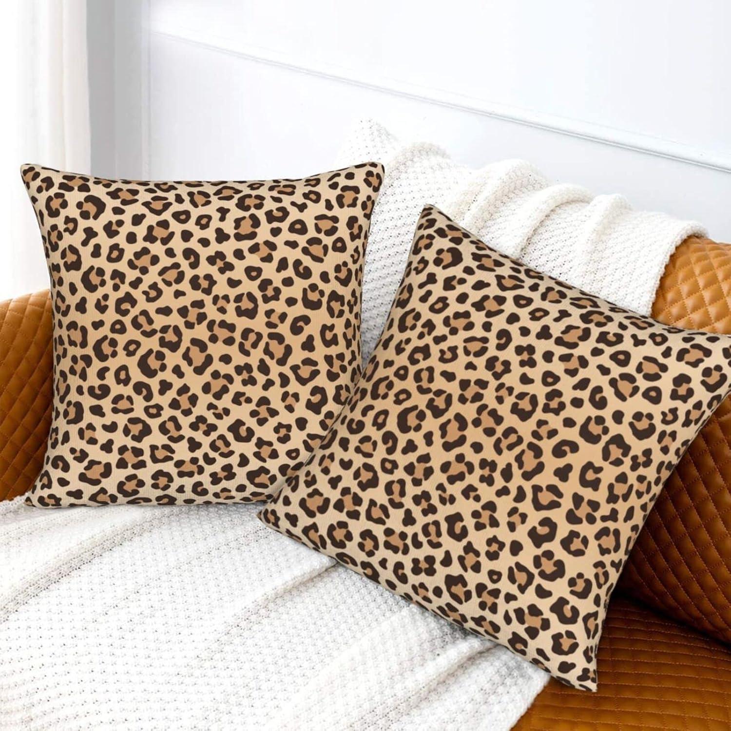 Leopard Skin Wild Animal Print Throw Pillow Cover Set of 2 Decorative Square Pillowcase Throw Cushion Case for Bedroom  Living Room  Sofa  Couch and Bed  18 x 18 Inches