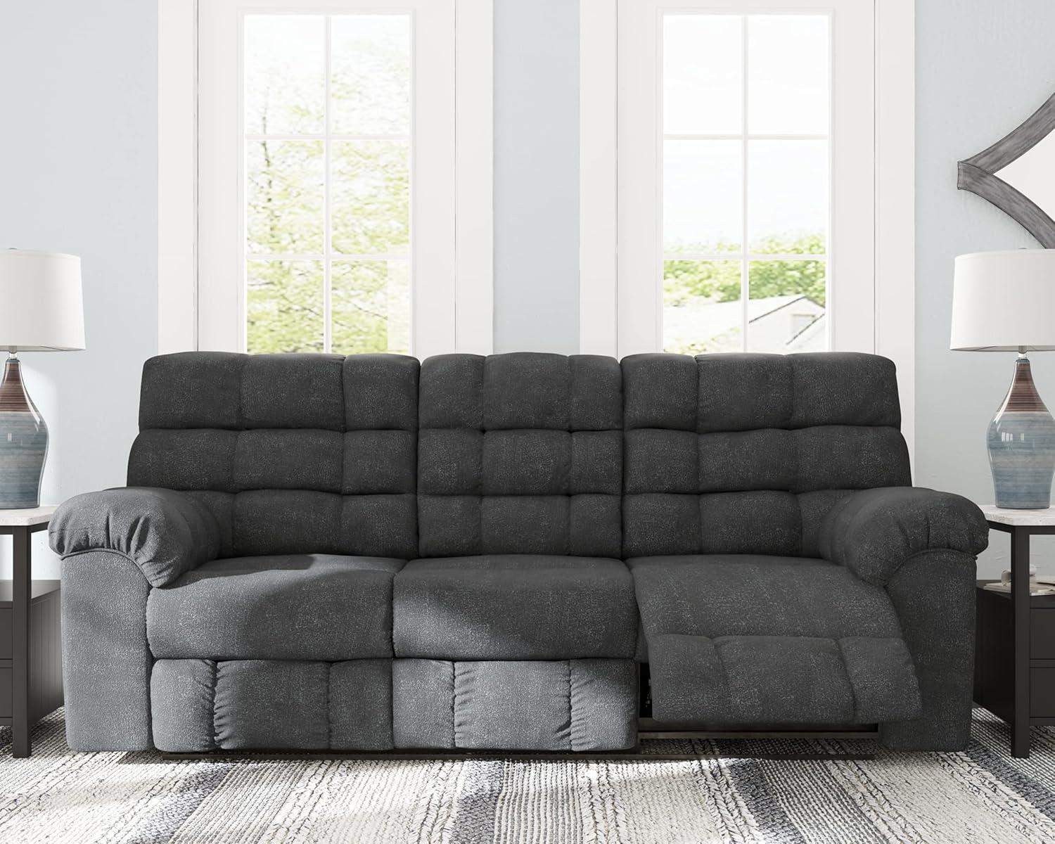 Ashley Furniture Wilhurst Contemporary Fabric Reclining Sofa in Dark Gray