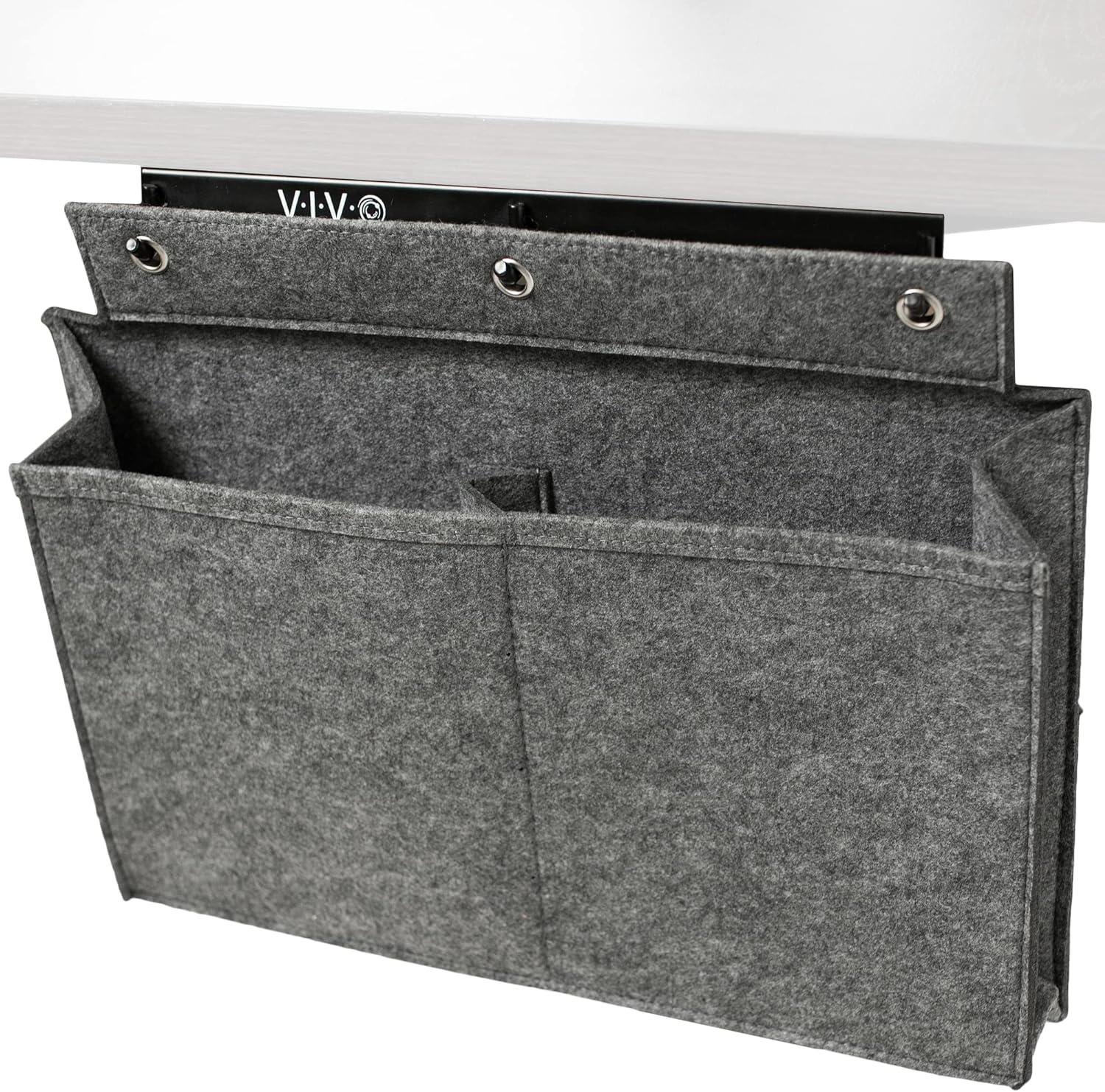 Sleek Modern Gray Felt & Steel Side Desk Storage Pocket