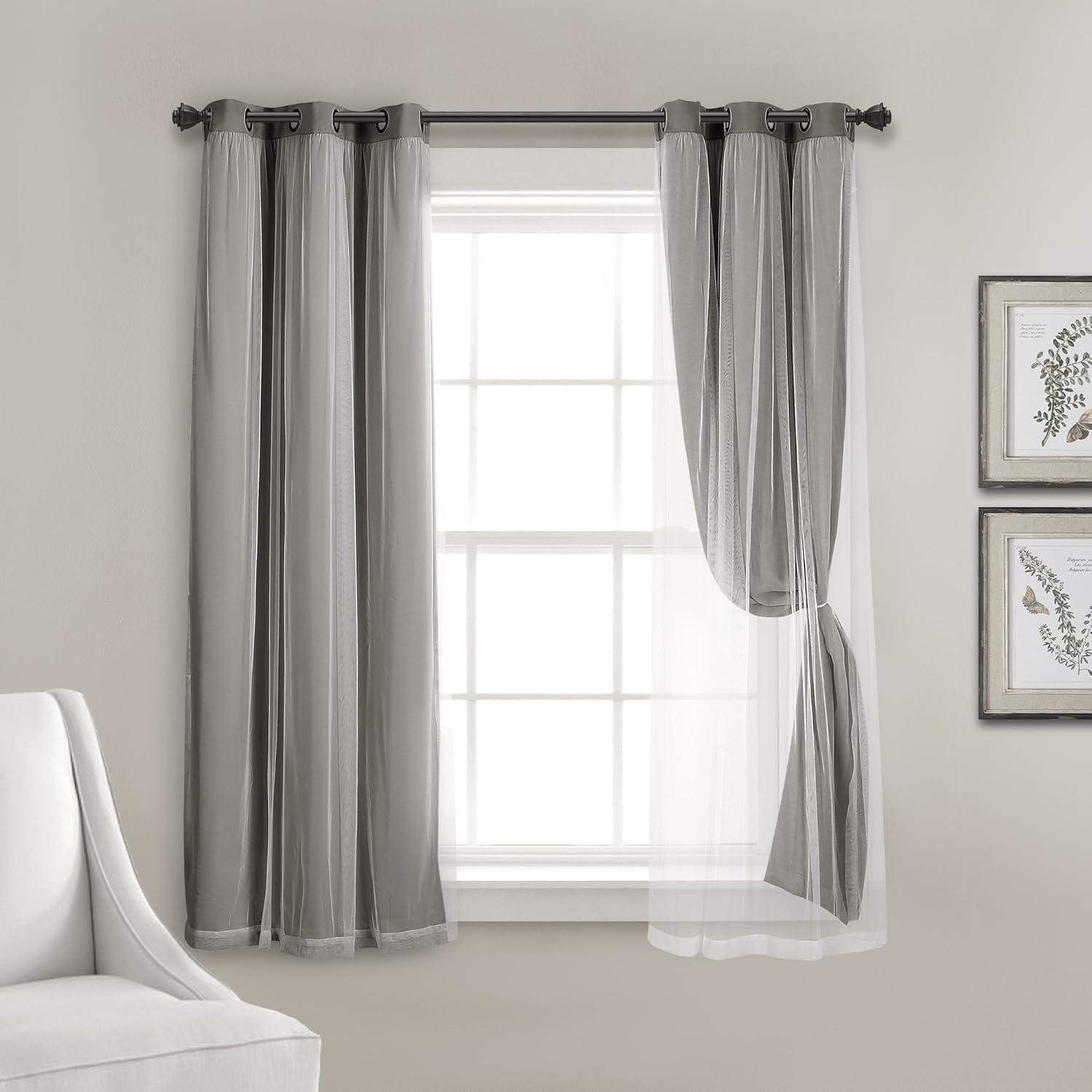 Light Gray Grommet Blackout and Sheer Curtain Panels, 38"W x 45"L