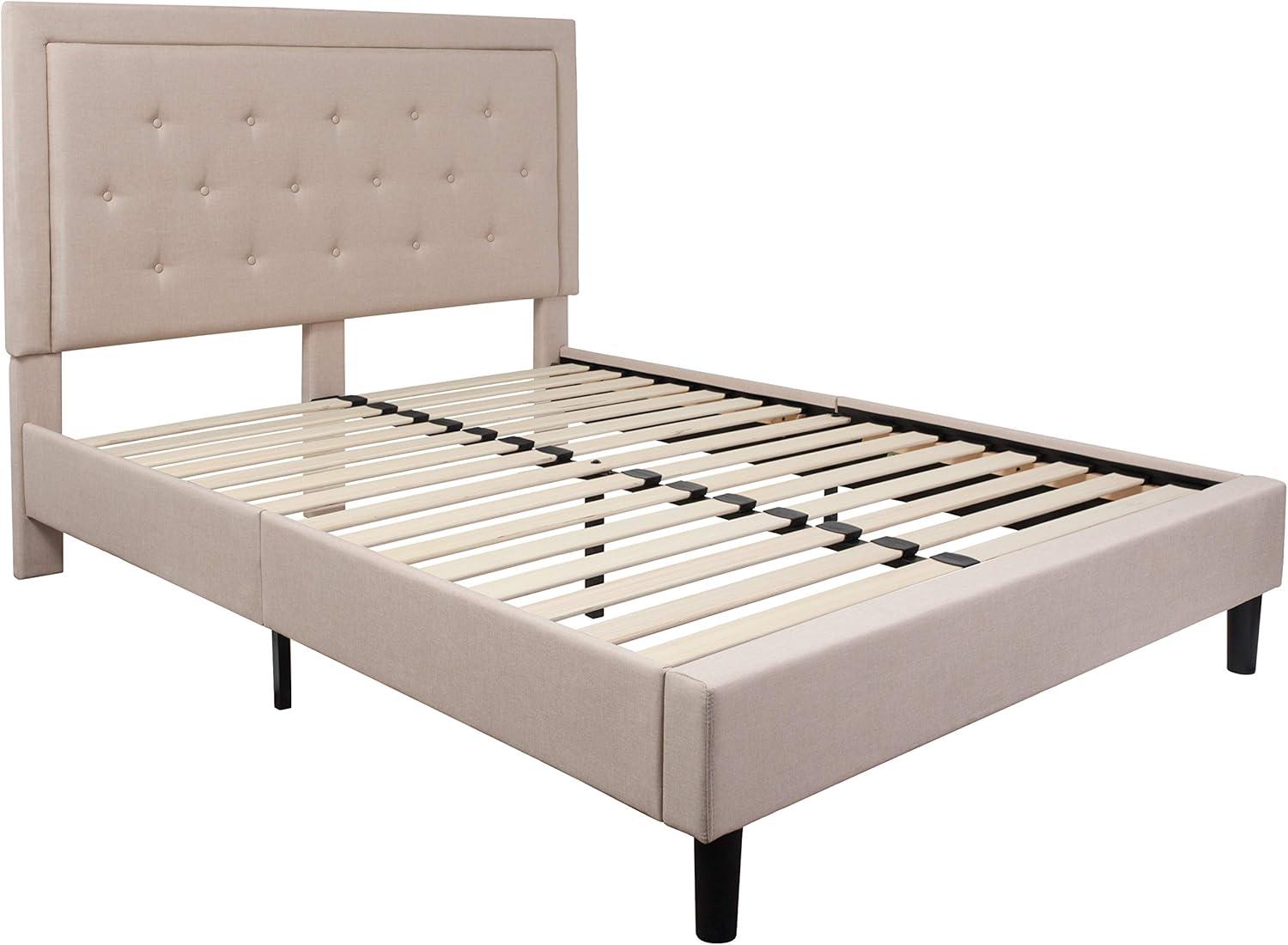 Flash Furniture Roxbury Queen Size Tufted Upholstered Platform Bed in Beige Fabric