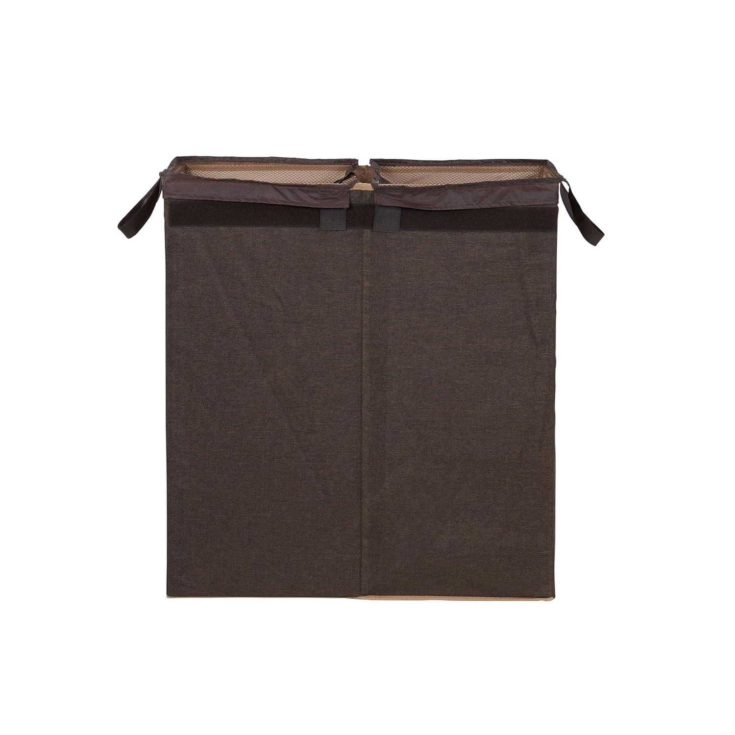 Double Laundry Hamper with Lid, Two Compartments for Easy Sorting with Removable Liner, Collapsible, Brown Linen 5614