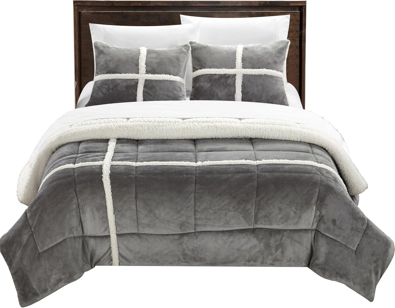 Chic Home Chloe 2 Piece Comforter Set Ultra Plush Micro Mink Sherpa Lined Bedding – Decorative Pillow Sham Included, Twin/Twin XL Silver