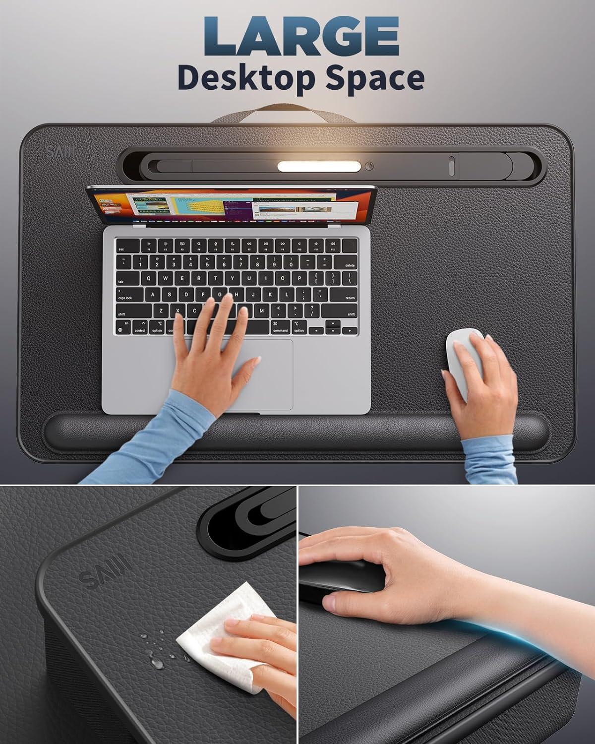 Inbox Zero Lap Desk With LED Light, Portable Laptop Tray With Cushion, Lap Table Stand For Bed And Couch
