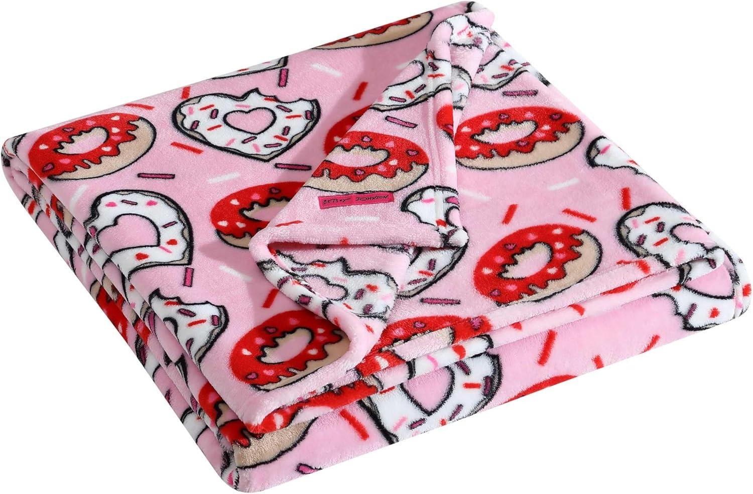 Betsey Johnson - Throw, Ultra-Soft Plush Blanket, Ideal for Couch, Bed, or Lounges (Donut Hearts Pink, 50" x 70")