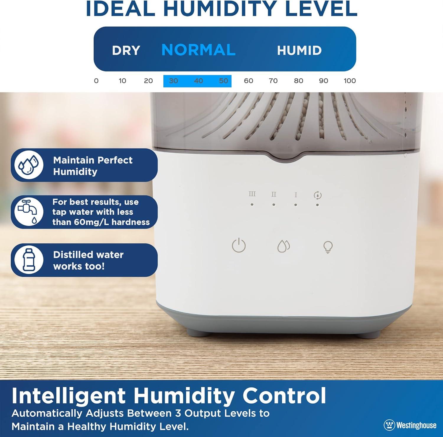 Westinghouse Ultrasonic Humidifier, 4.5L Top Fill Quiet Air Humidifier with LED Night Light and Touch Control, Adjustable Mist for Large Bedrooms