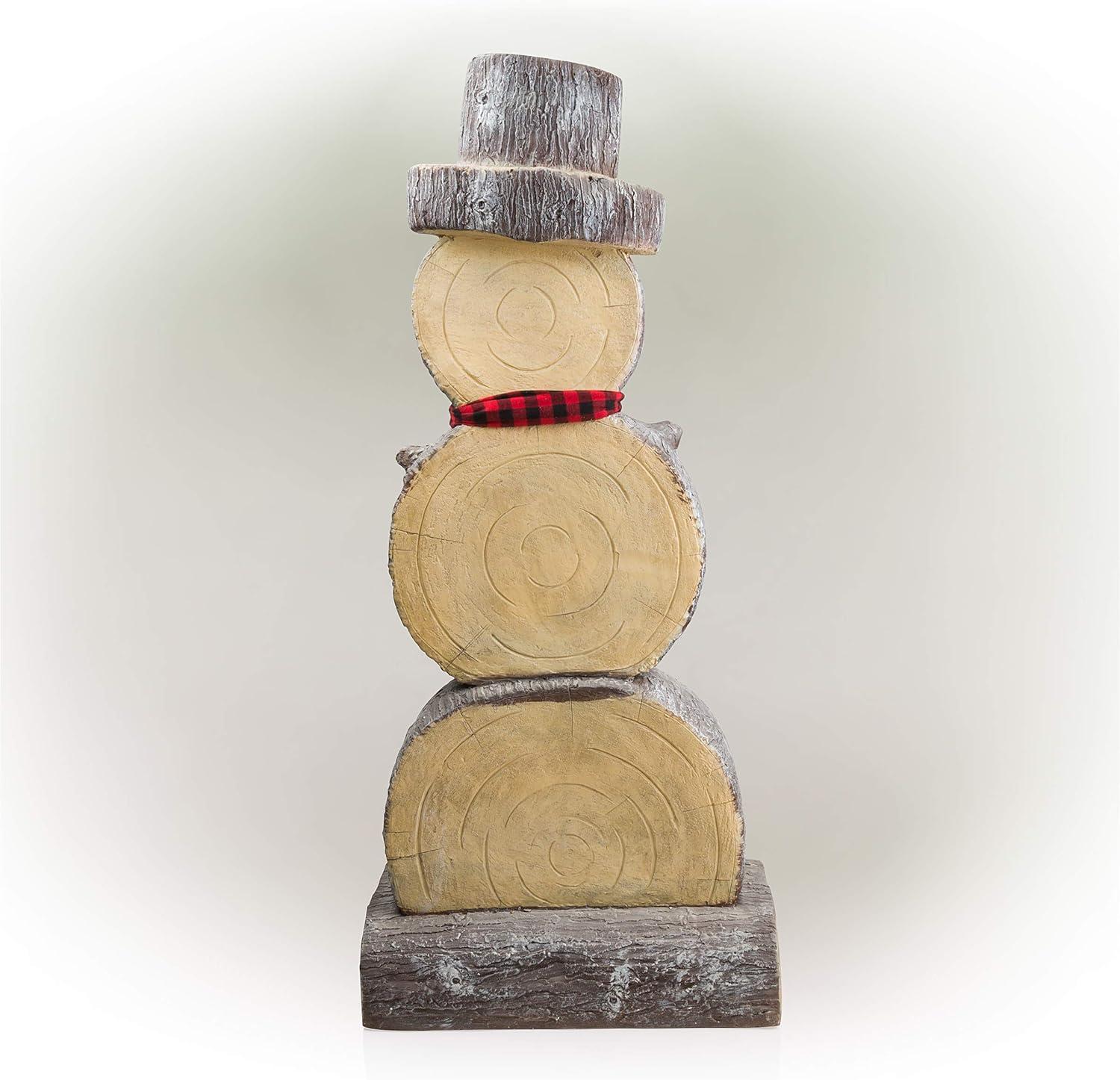 Alpine Corporation 16" x 9" x 38" Wooden Snowman Holiday Statue, Brown/Tan