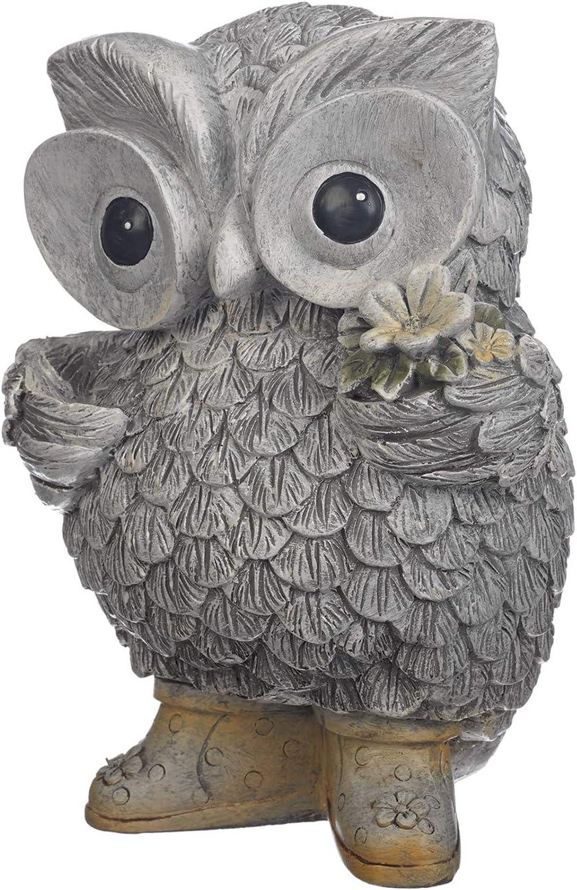 Home & Garden OWL IN RAIN STATUE Polyresin Flowers Boots 10838