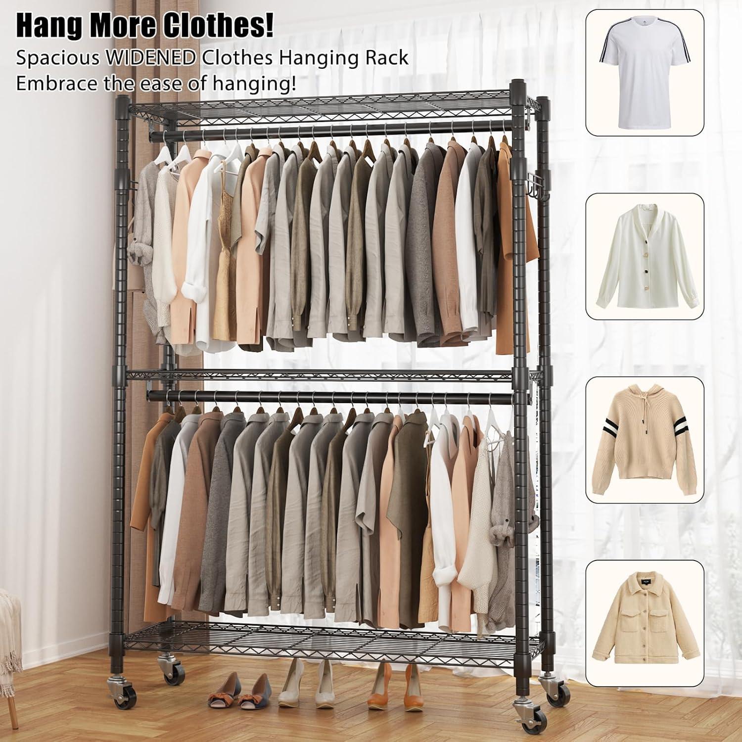 Heavy Duty Chrome Portable Garment Rack with Adjustable Shelves